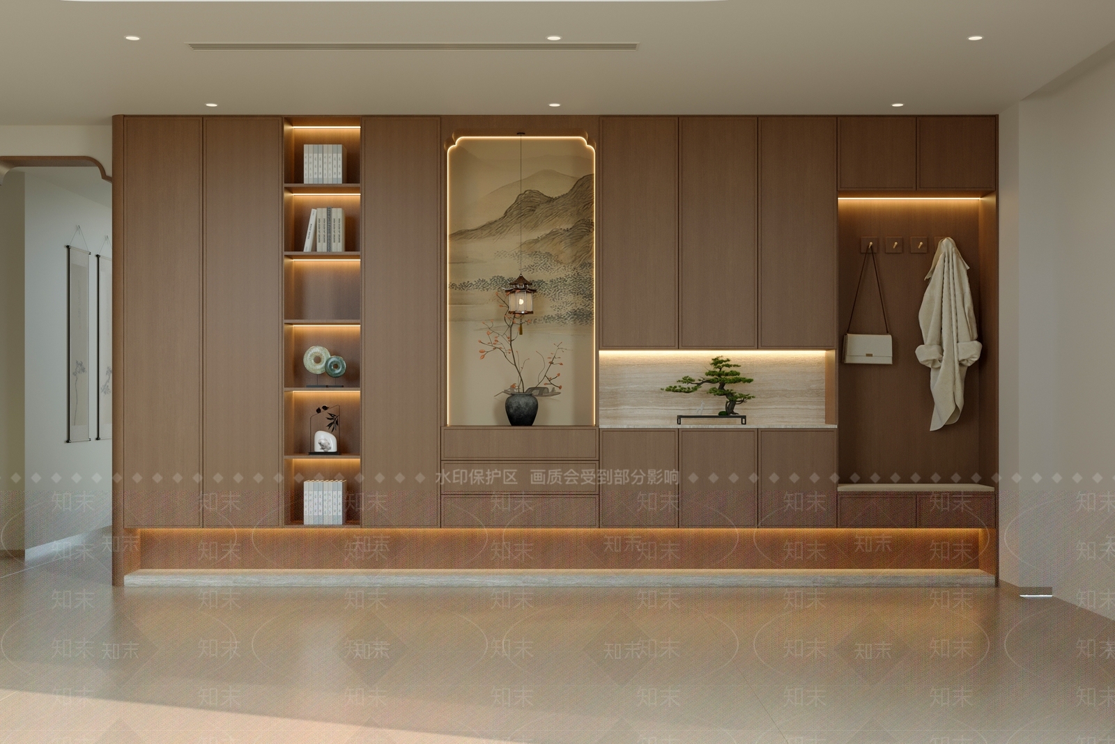 新中式鞋柜3D模型渲染效果图
