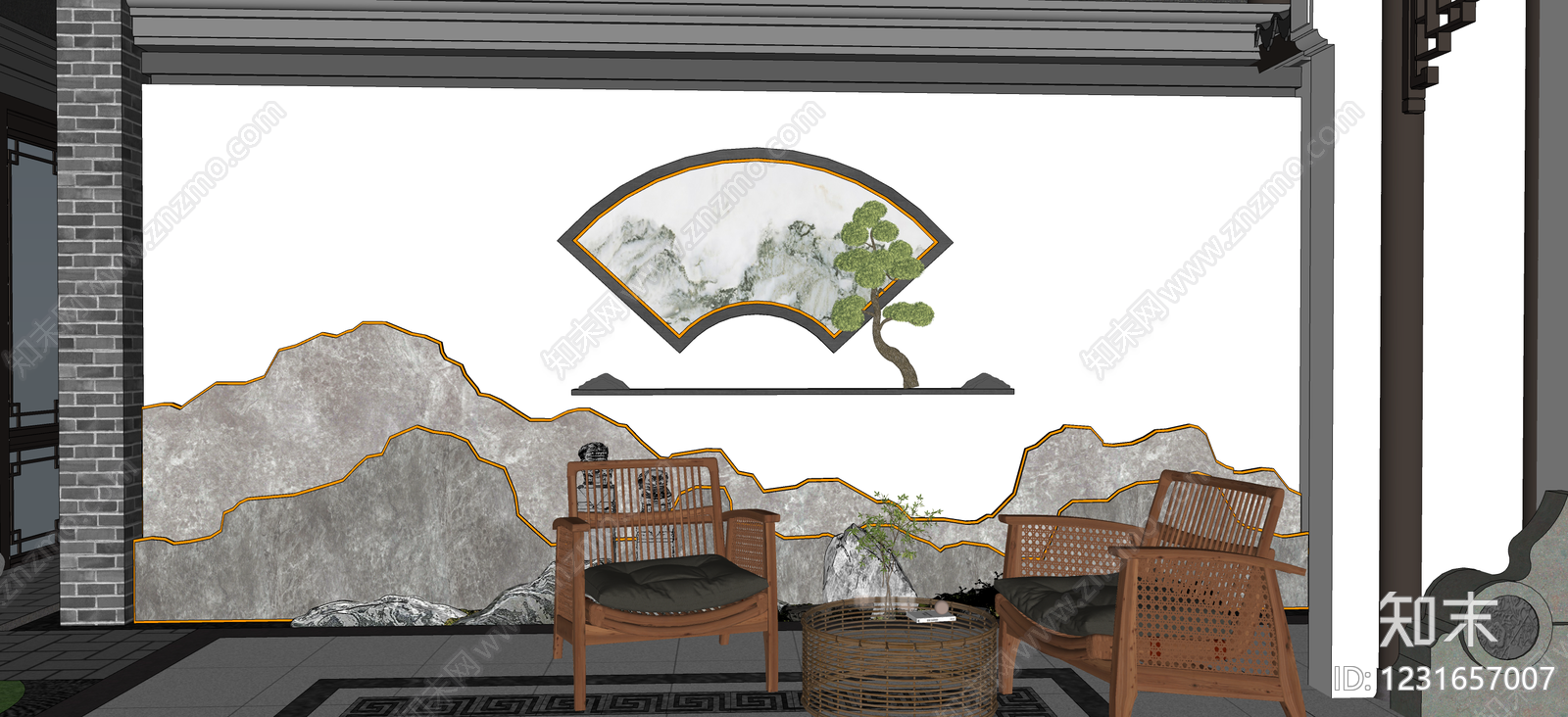 新中式景观乡村庭院SU模型下载【ID:1231657007】
