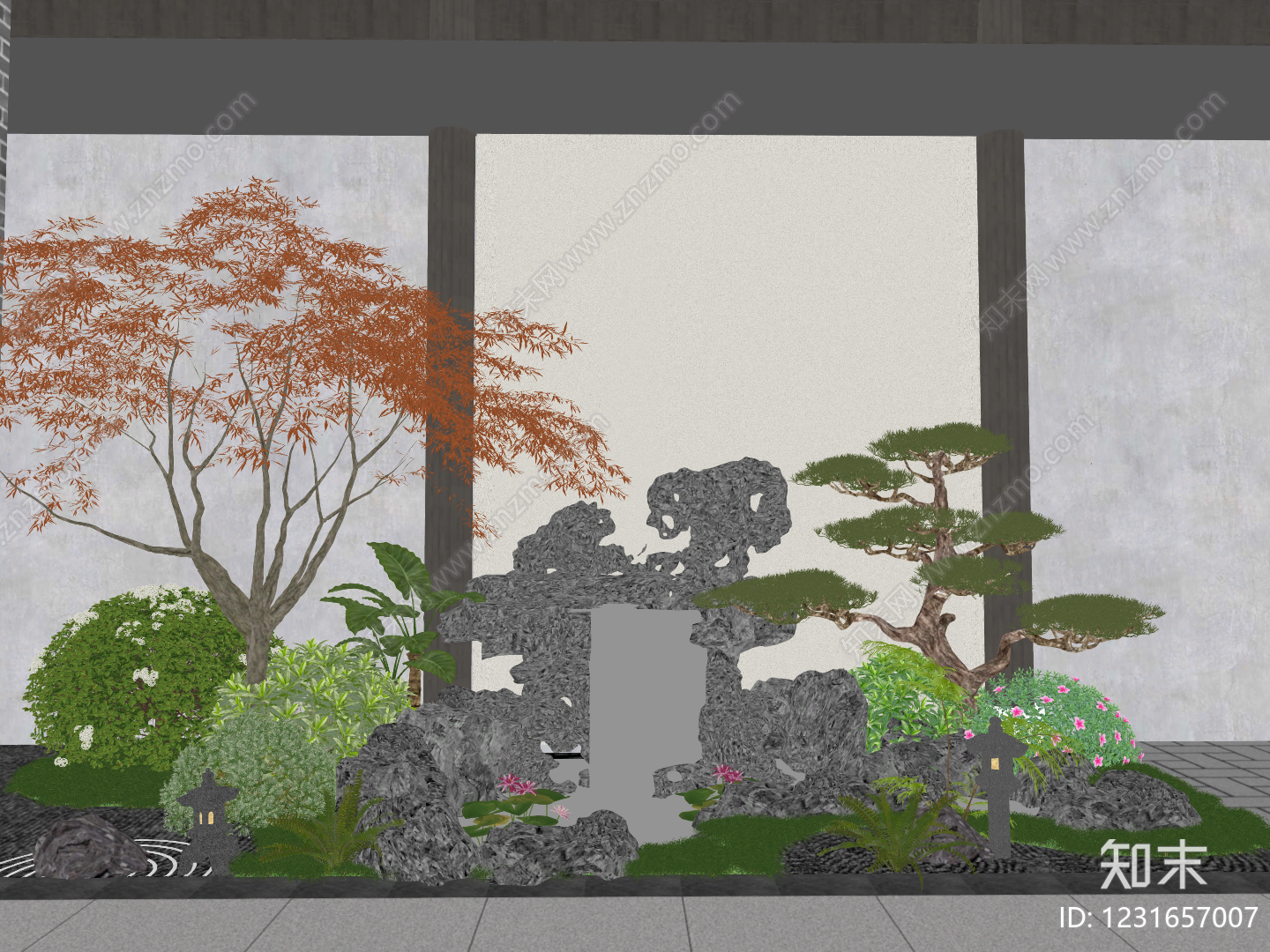 新中式景观乡村庭院SU模型下载【ID:1231657007】