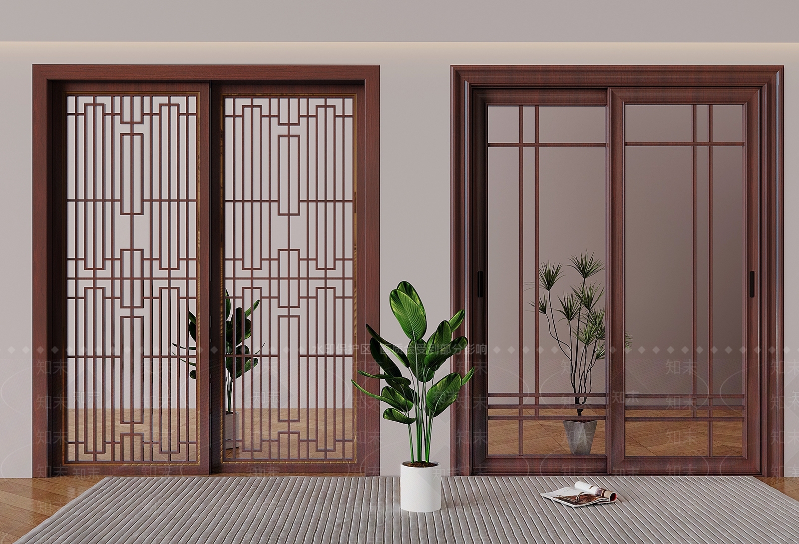 新中式推拉门3D模型下载【ID:1231659388】