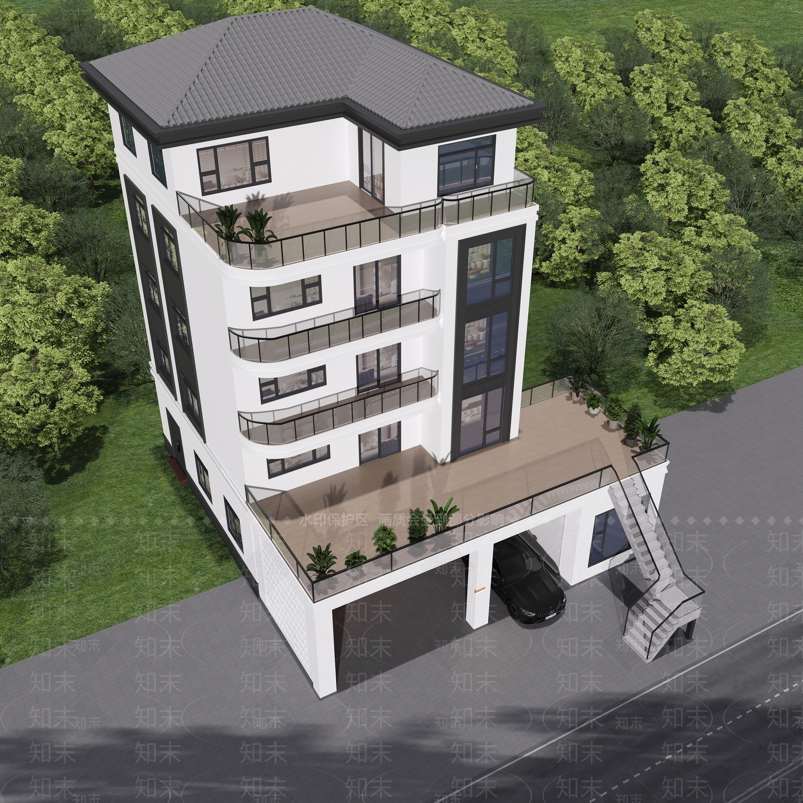 现代主义别墅外观3D模型下载【ID:1231663732】