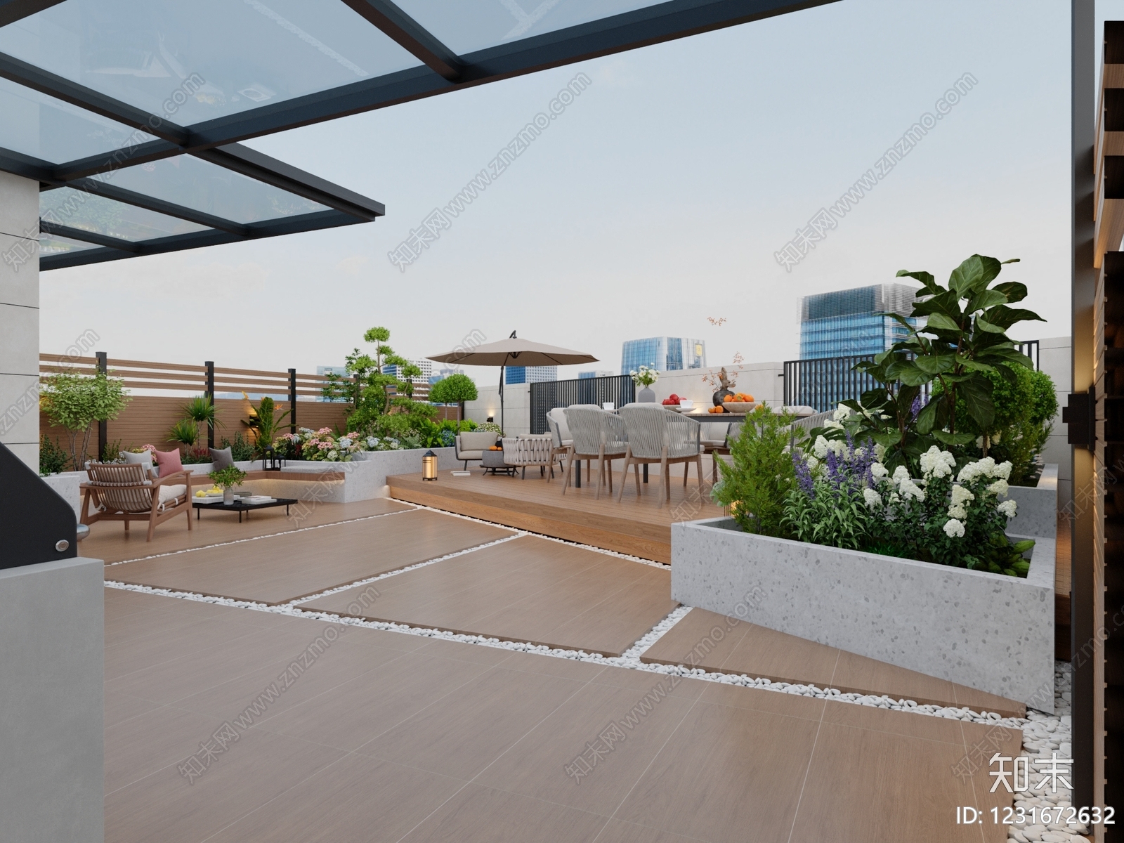现代简约屋顶花园3D模型下载【ID:1231672632】