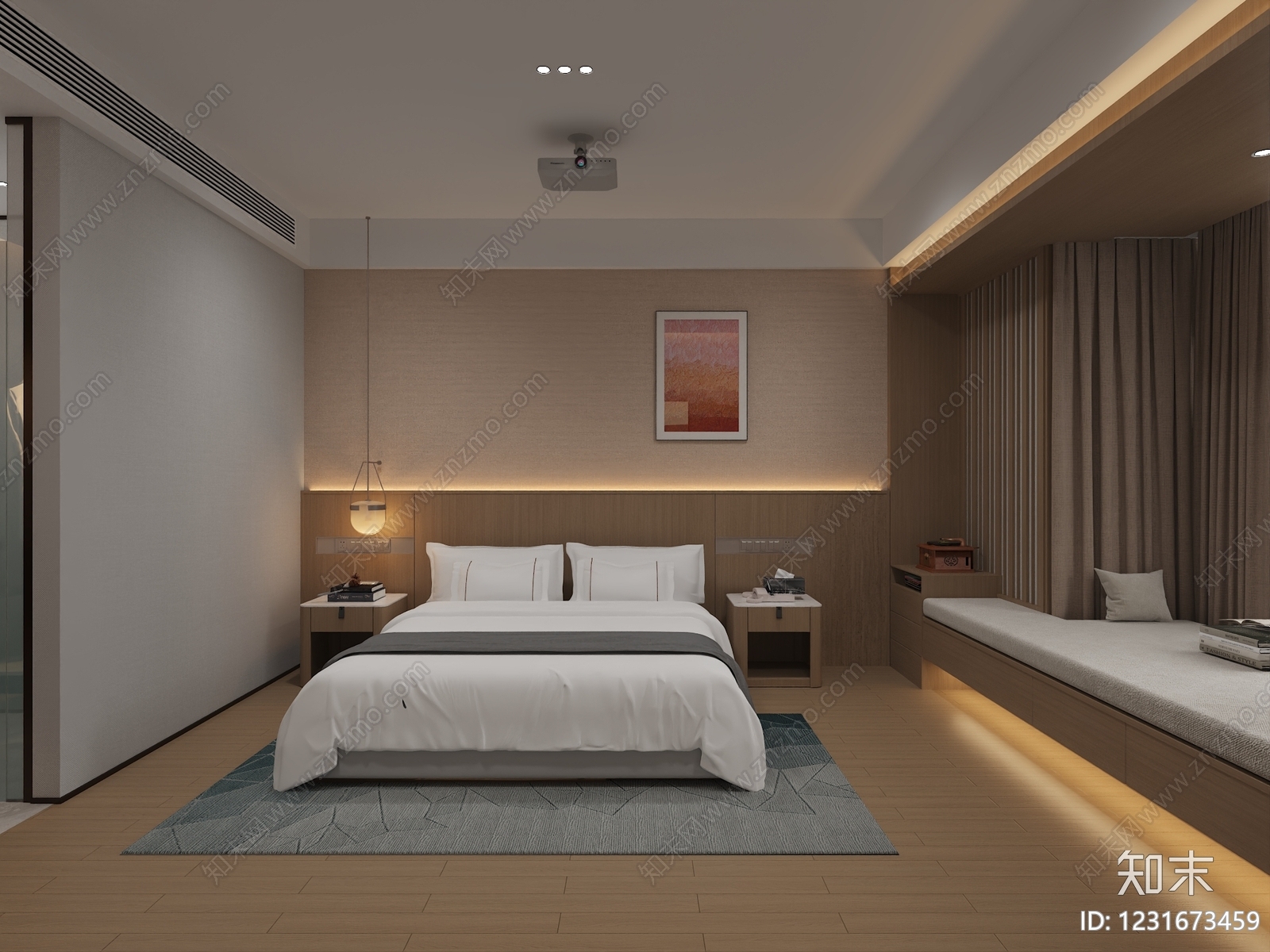现代简约酒店客房3D模型下载【ID:1231673459】