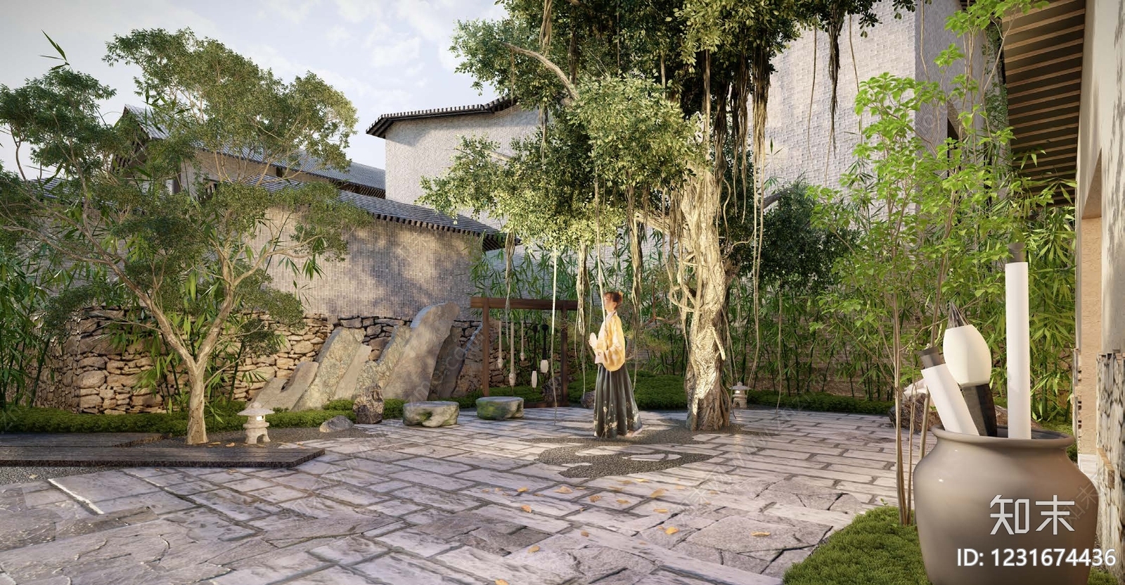 新中式景观文旅项目景观SU模型下载【ID:1231674436】