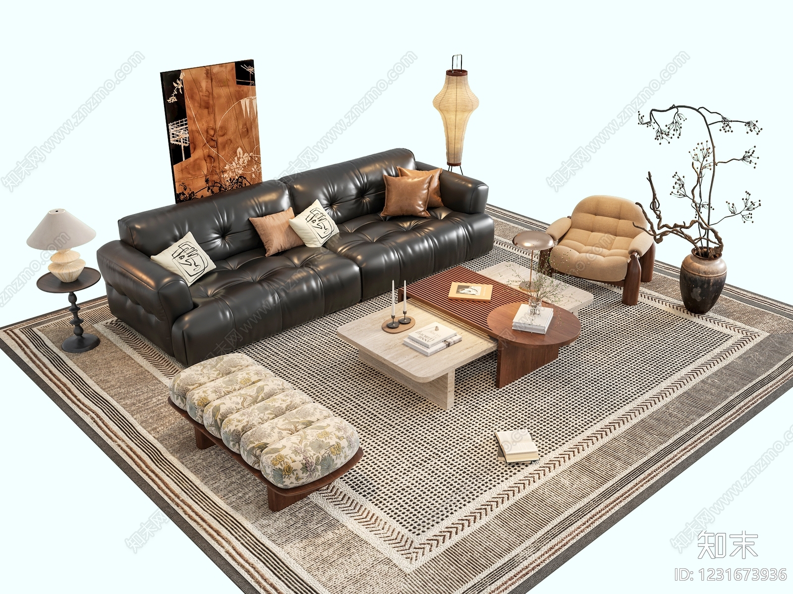 中古风沙发组合SU模型下载【ID:1231673936】