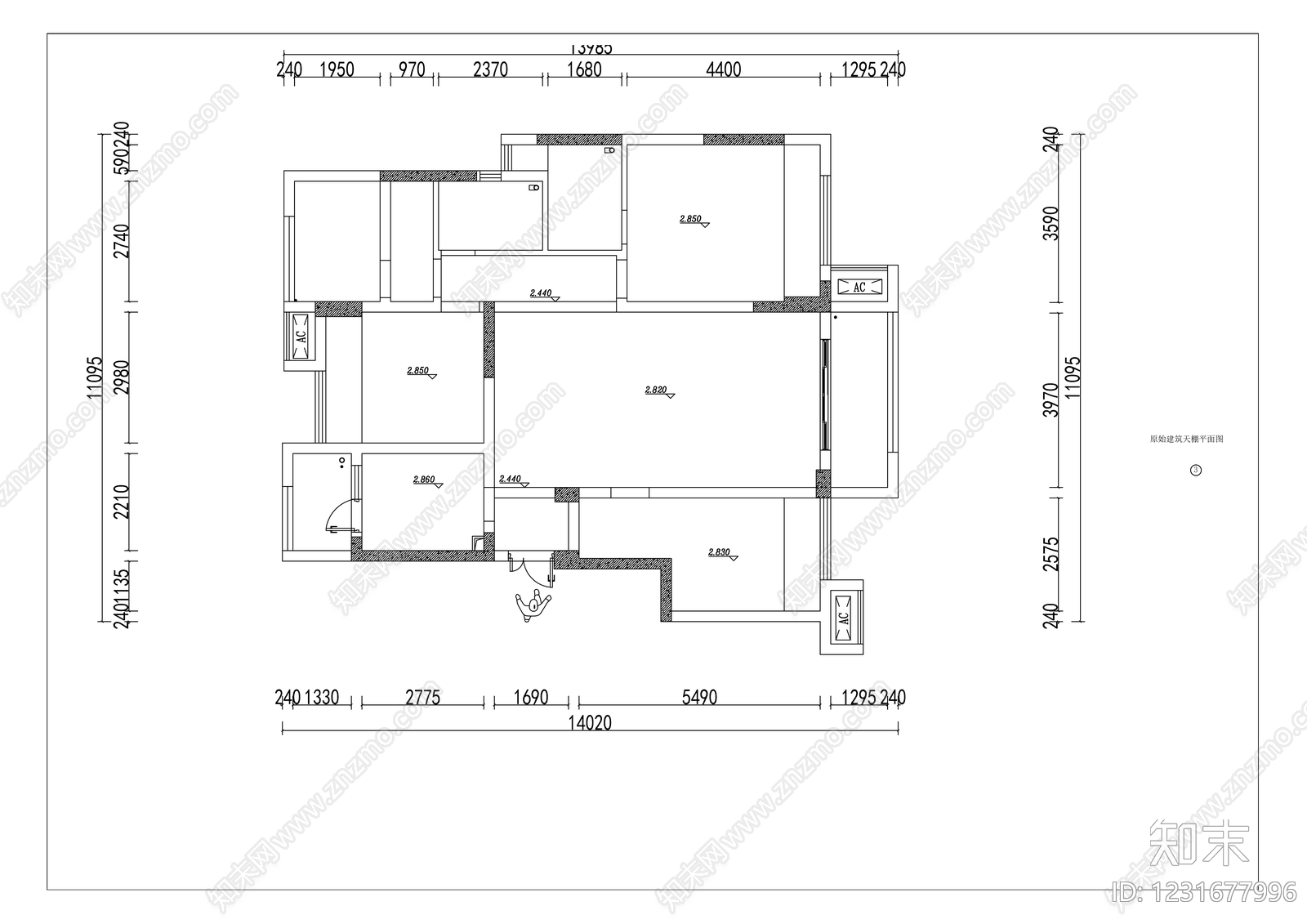 小户型平层cad施工图下载【ID:1231677996】
