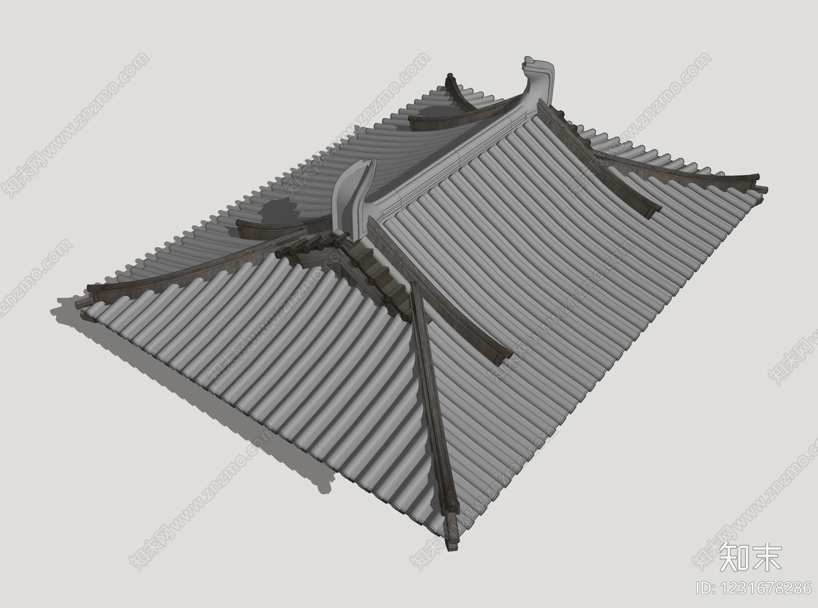 中式古建屋檐SU模型下载【ID:1231678286】