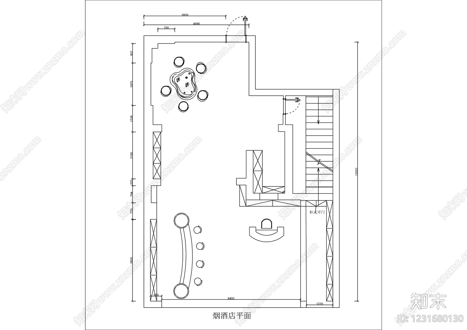 烟酒店cad施工图下载【ID:1231680130】