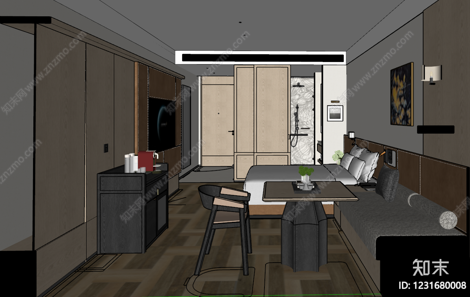 现代酒店客房SU模型下载【ID:1231680008】