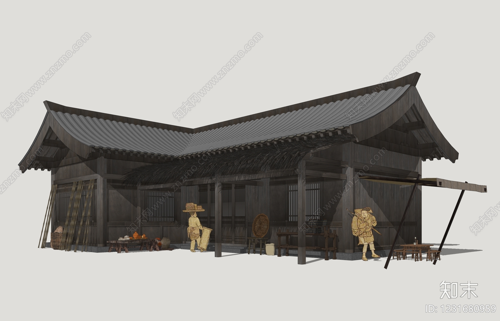 中式古建古建筑SU模型下载【ID:1231680959】