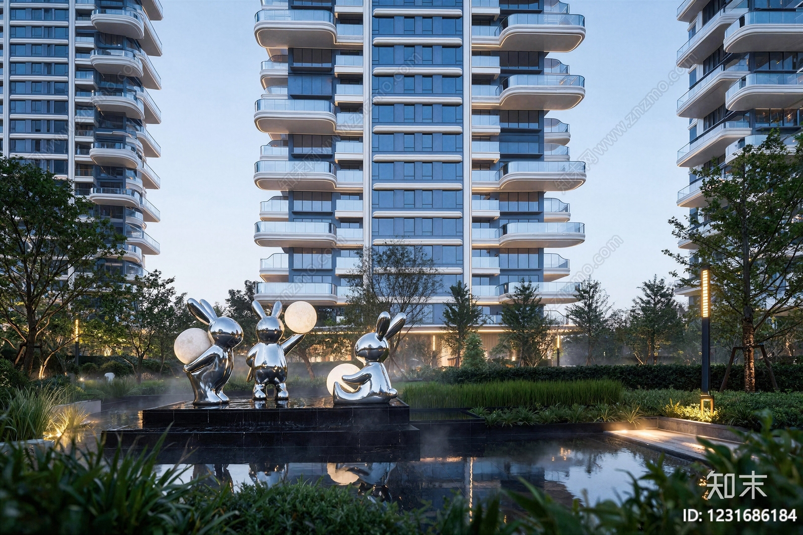 现代主义小区建筑SU模型下载【ID:1231686184】