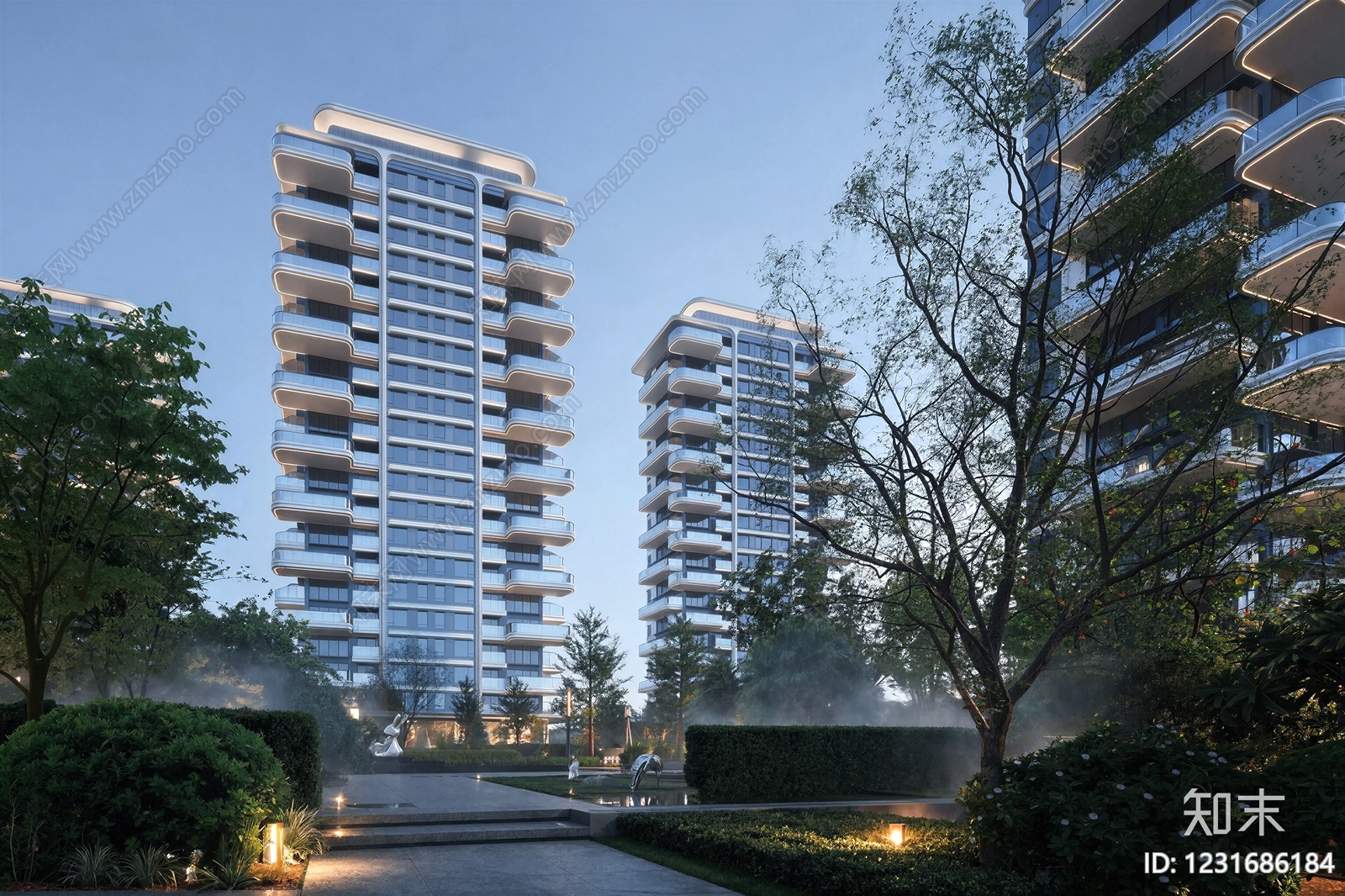 现代主义小区建筑SU模型下载【ID:1231686184】