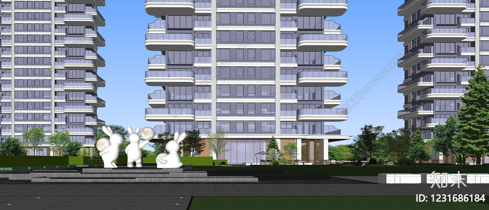 现代主义小区建筑SU模型下载【ID:1231686184】