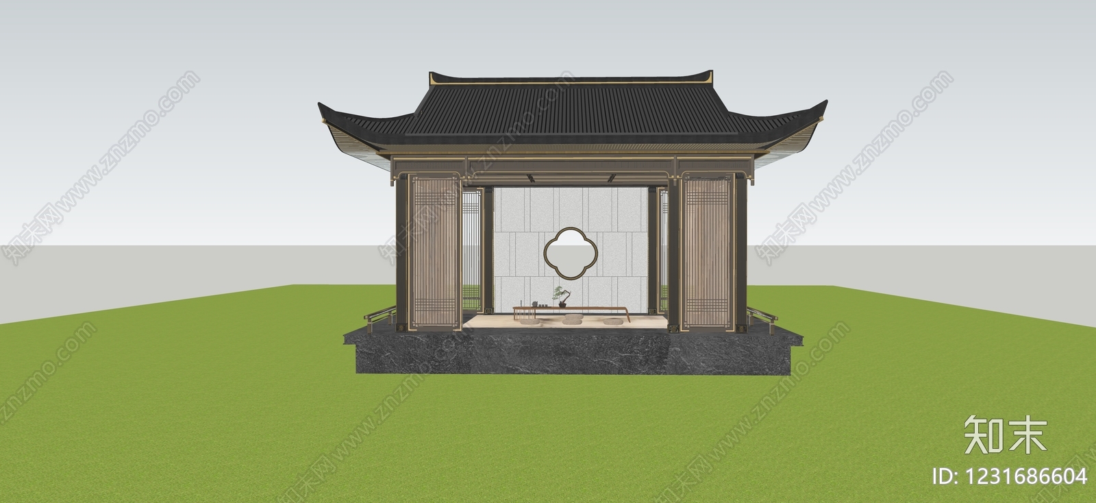 新中式亭子SU模型下载【ID:1231686604】