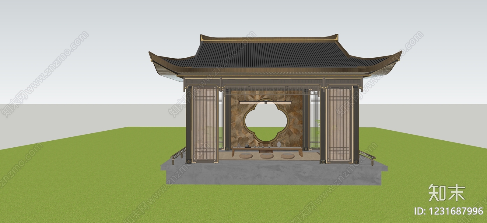 新中式亭子SU模型下载【ID:1231687996】