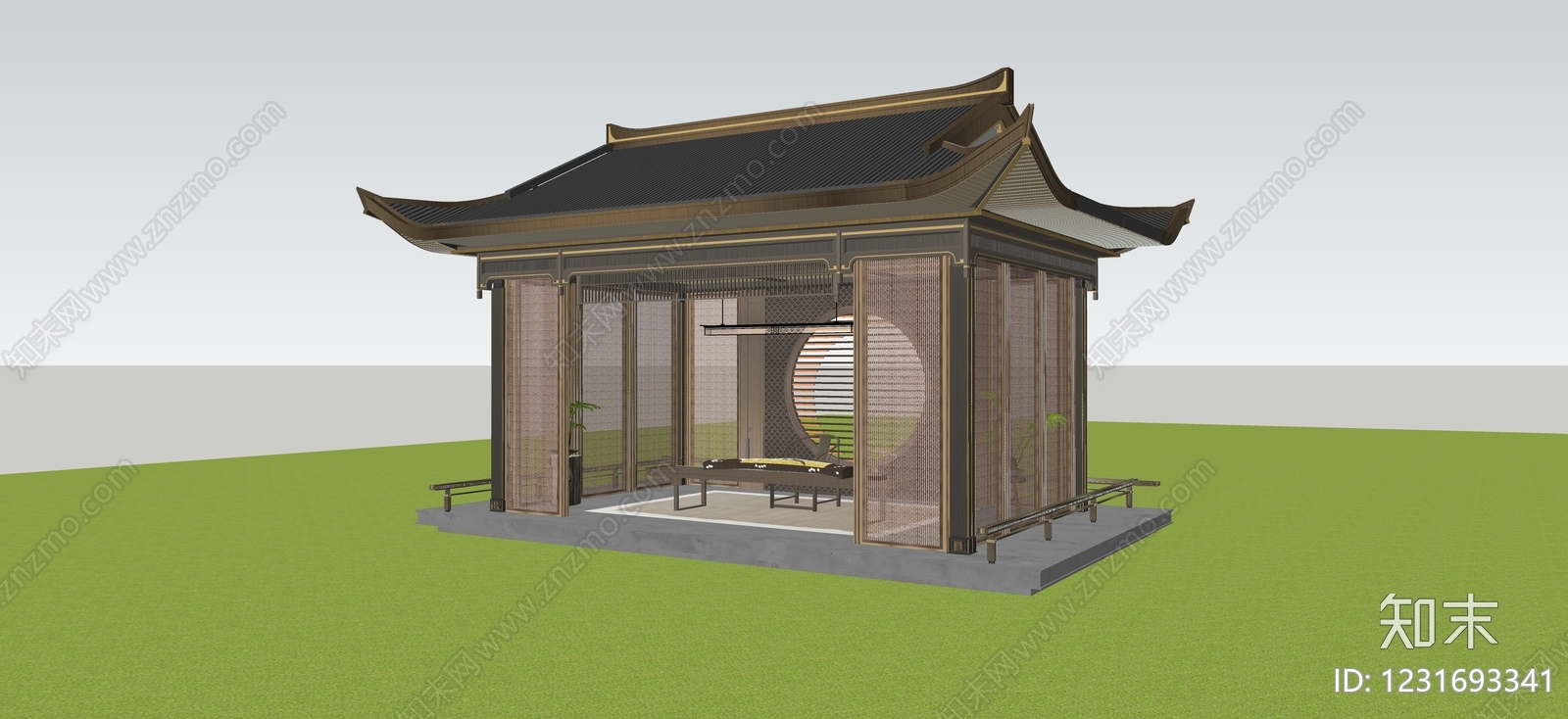 新中式亭子SU模型下载【ID:1231693341】