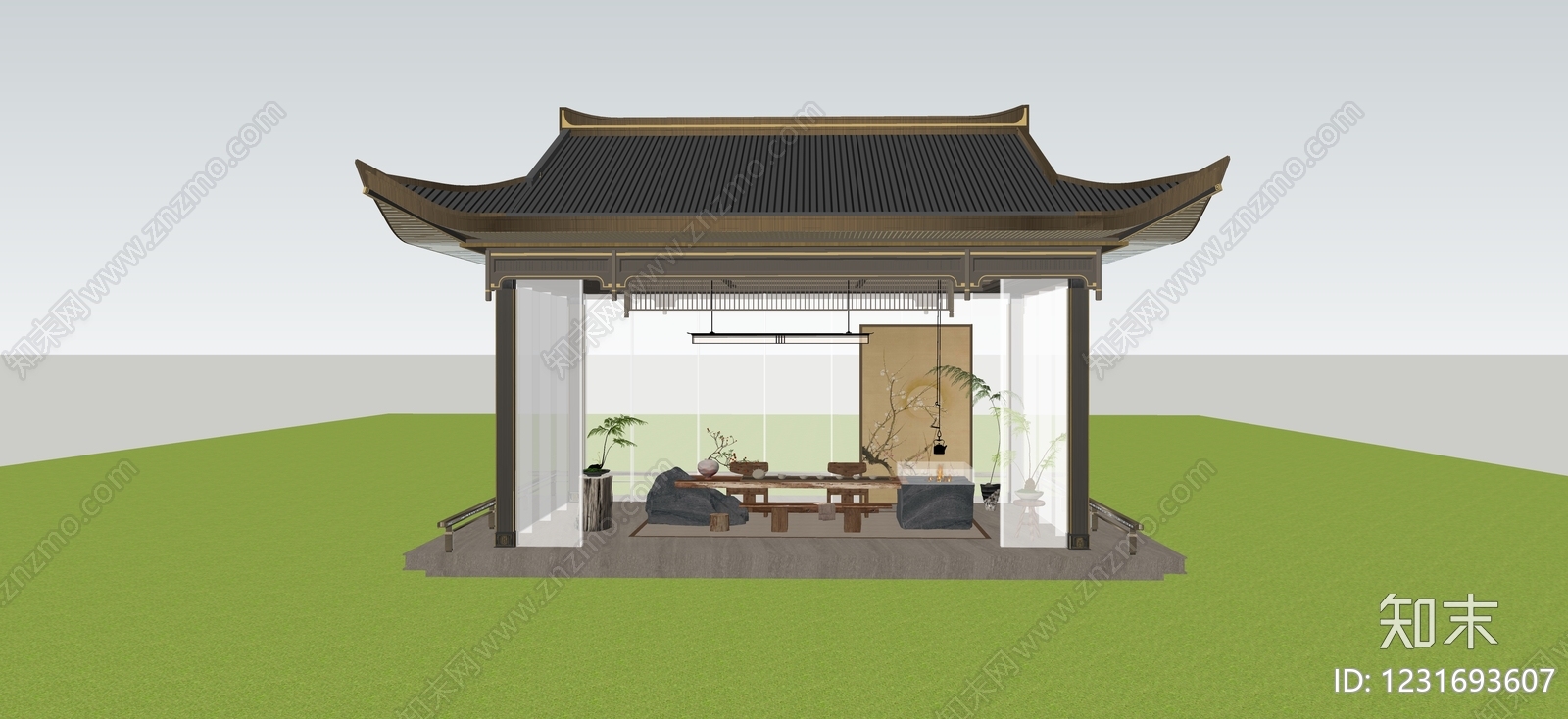 新中式亭子SU模型下载【ID:1231693607】