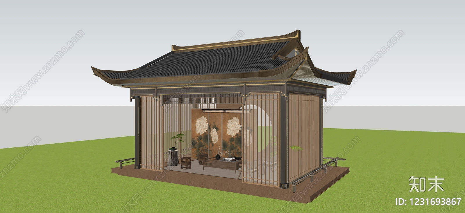 新中式亭子SU模型下载【ID:1231693867】