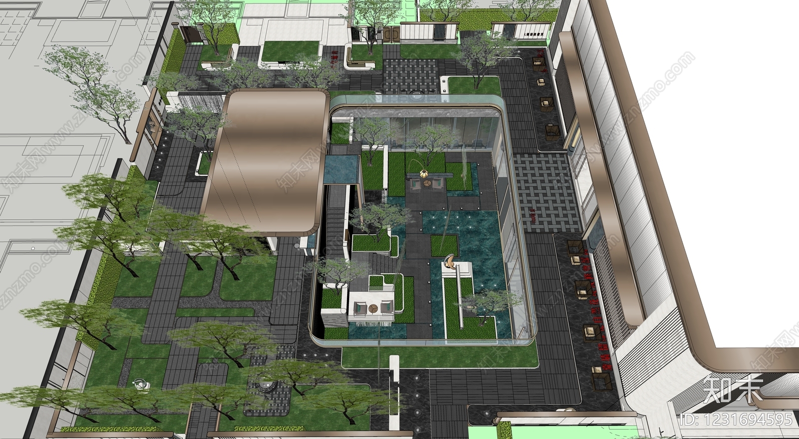 新中式景观小区景观SU模型下载【ID:1231694595】