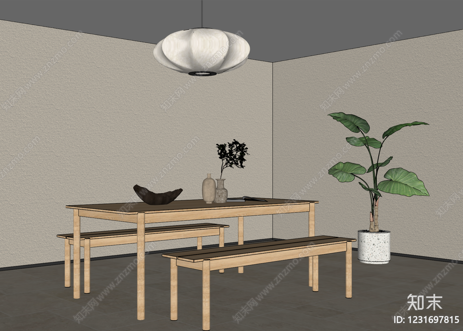 原木风餐桌椅SU模型下载【ID:1231697815】