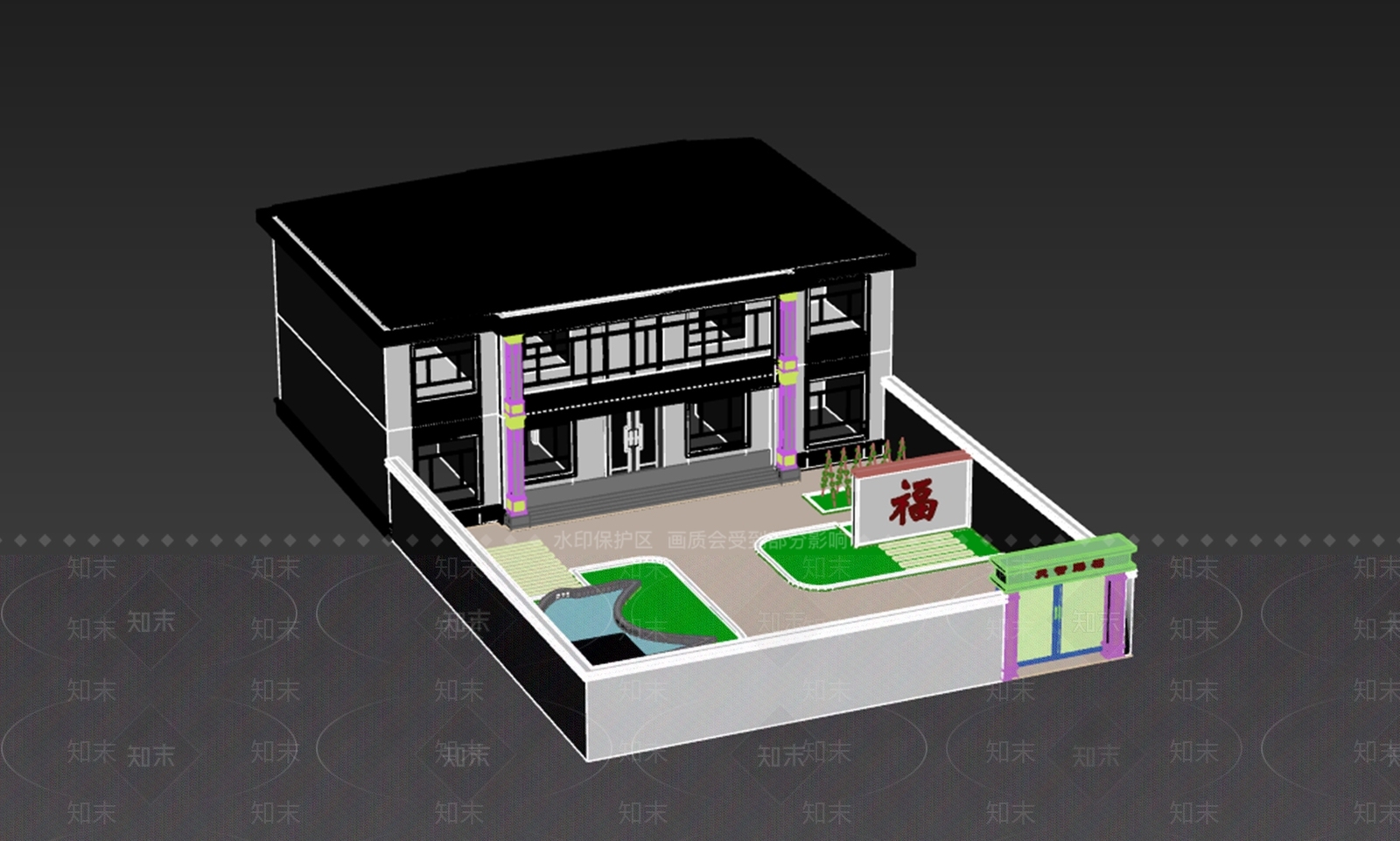 新中式别墅外观3D模型下载【ID:1231699780】