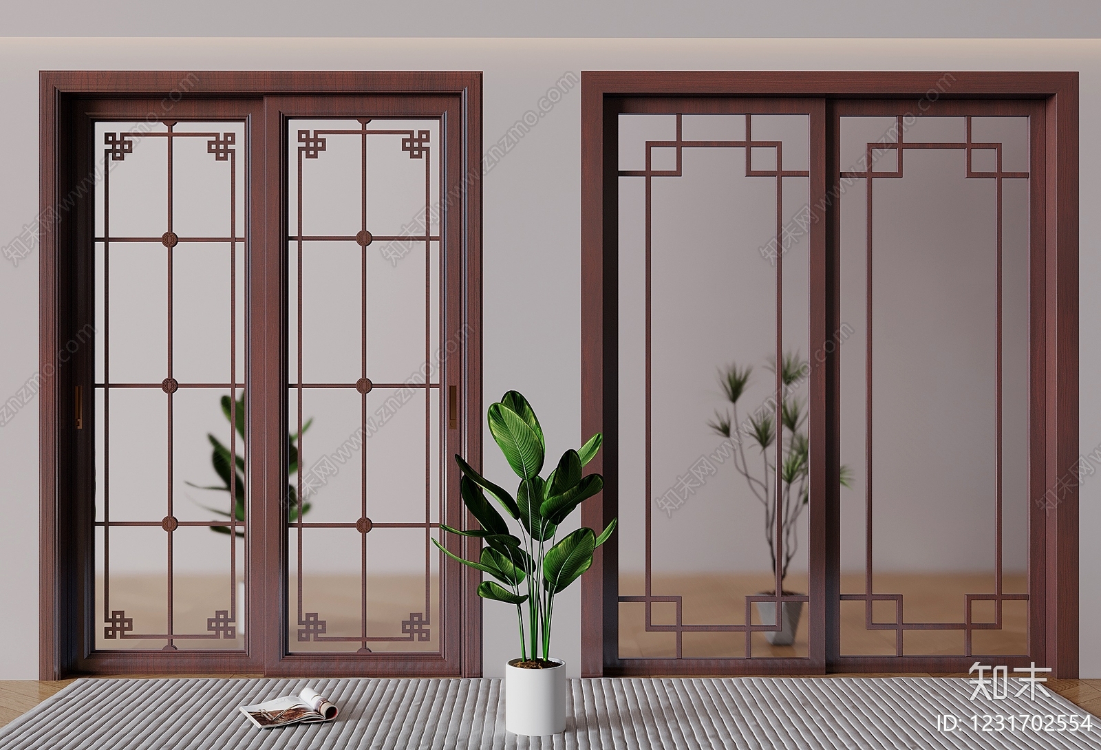 新中式推拉门3D模型下载【ID:1231702554】