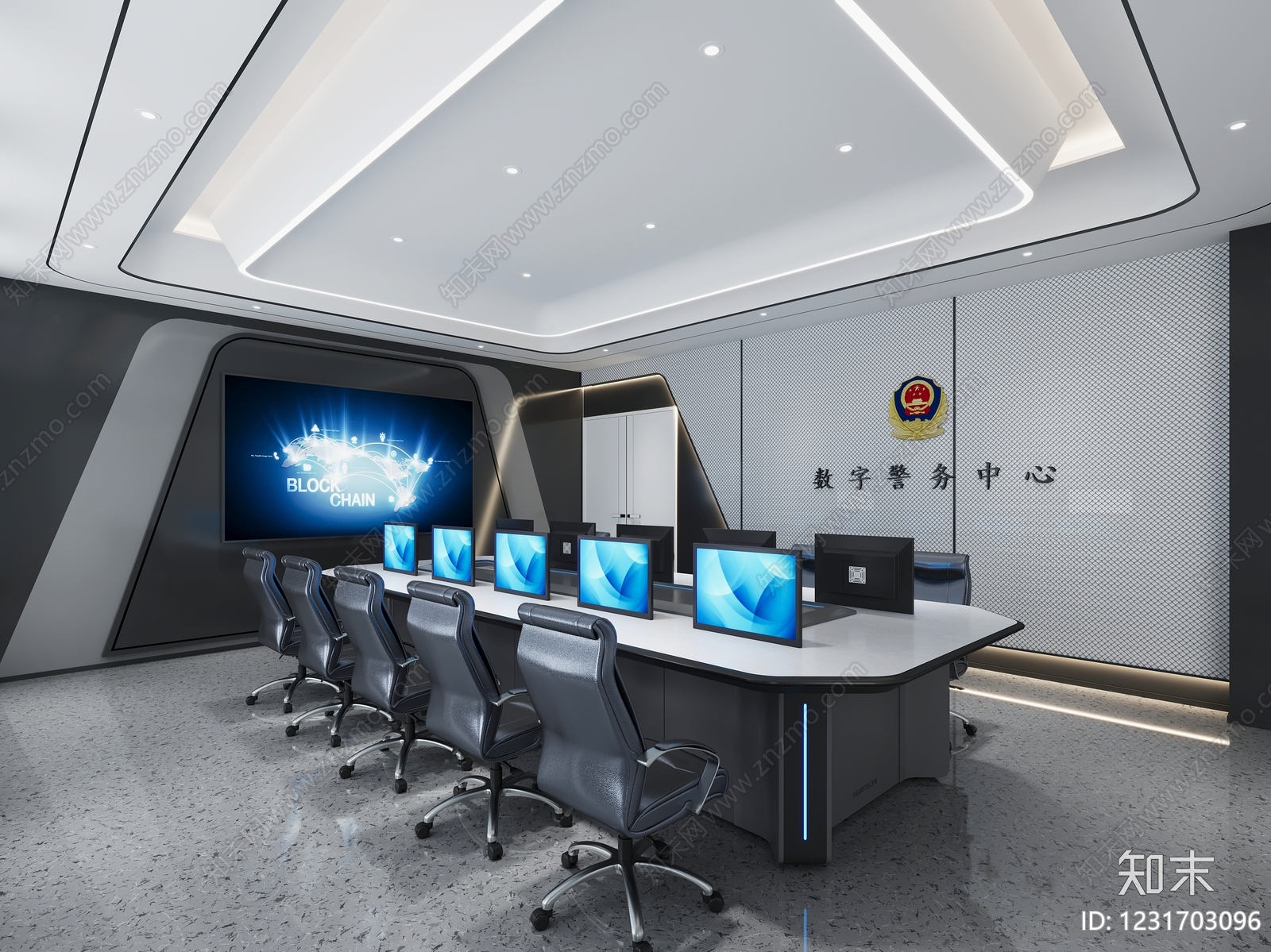 现代指挥中心3D模型渲染效果图
