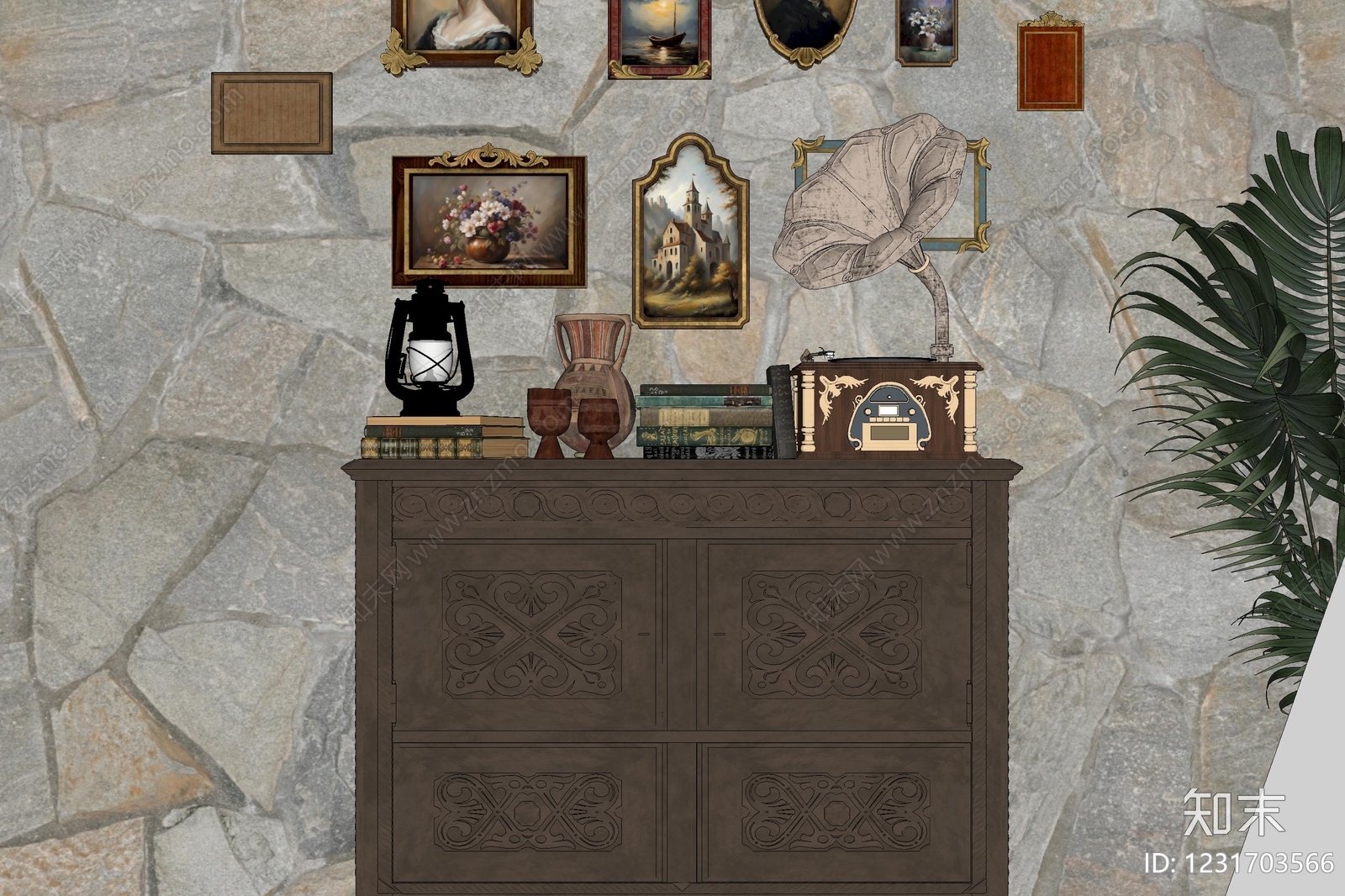 复古玄关柜SU模型下载【ID:1231703566】