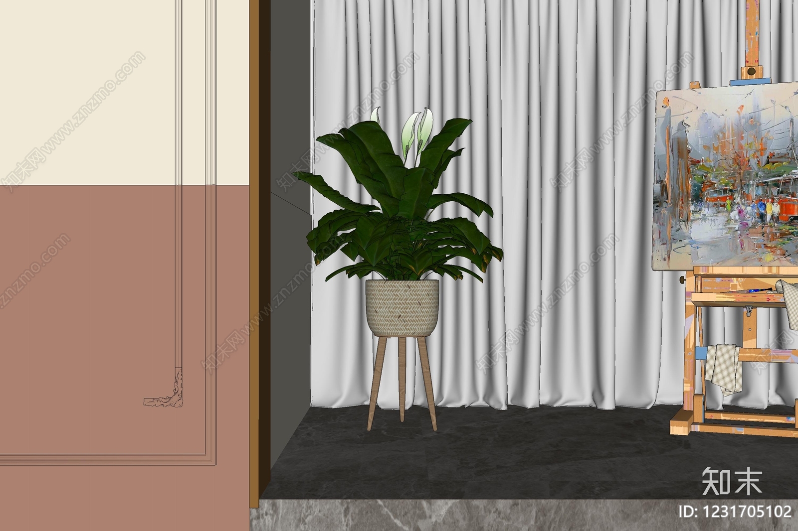 现代简约盆栽SU模型下载【ID:1231705102】