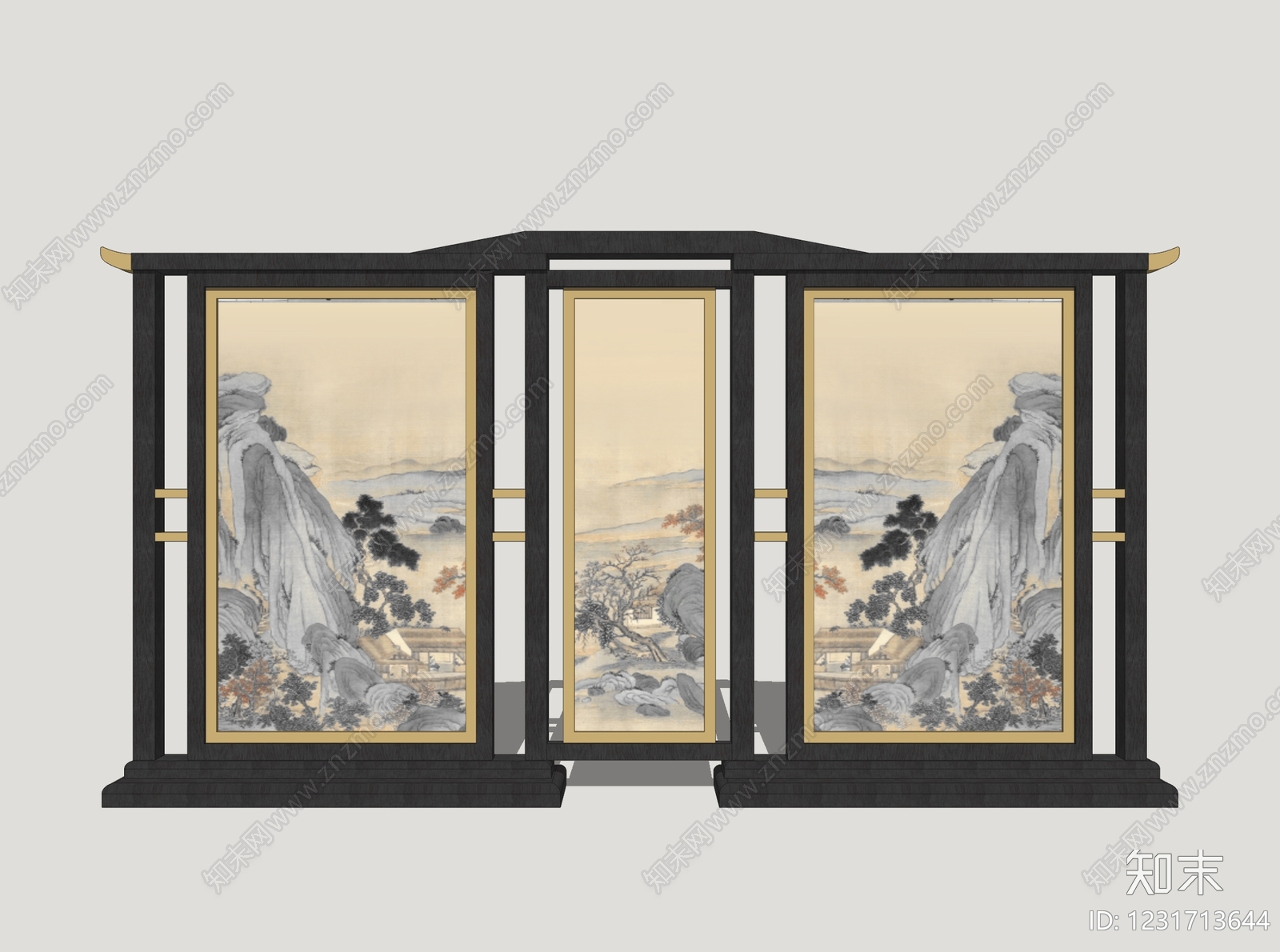新中式屏风SU模型下载【ID:1231713644】