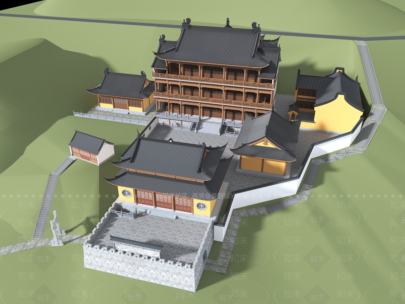 中式古建寺庙建筑SU模型下载【ID:1231718025】
