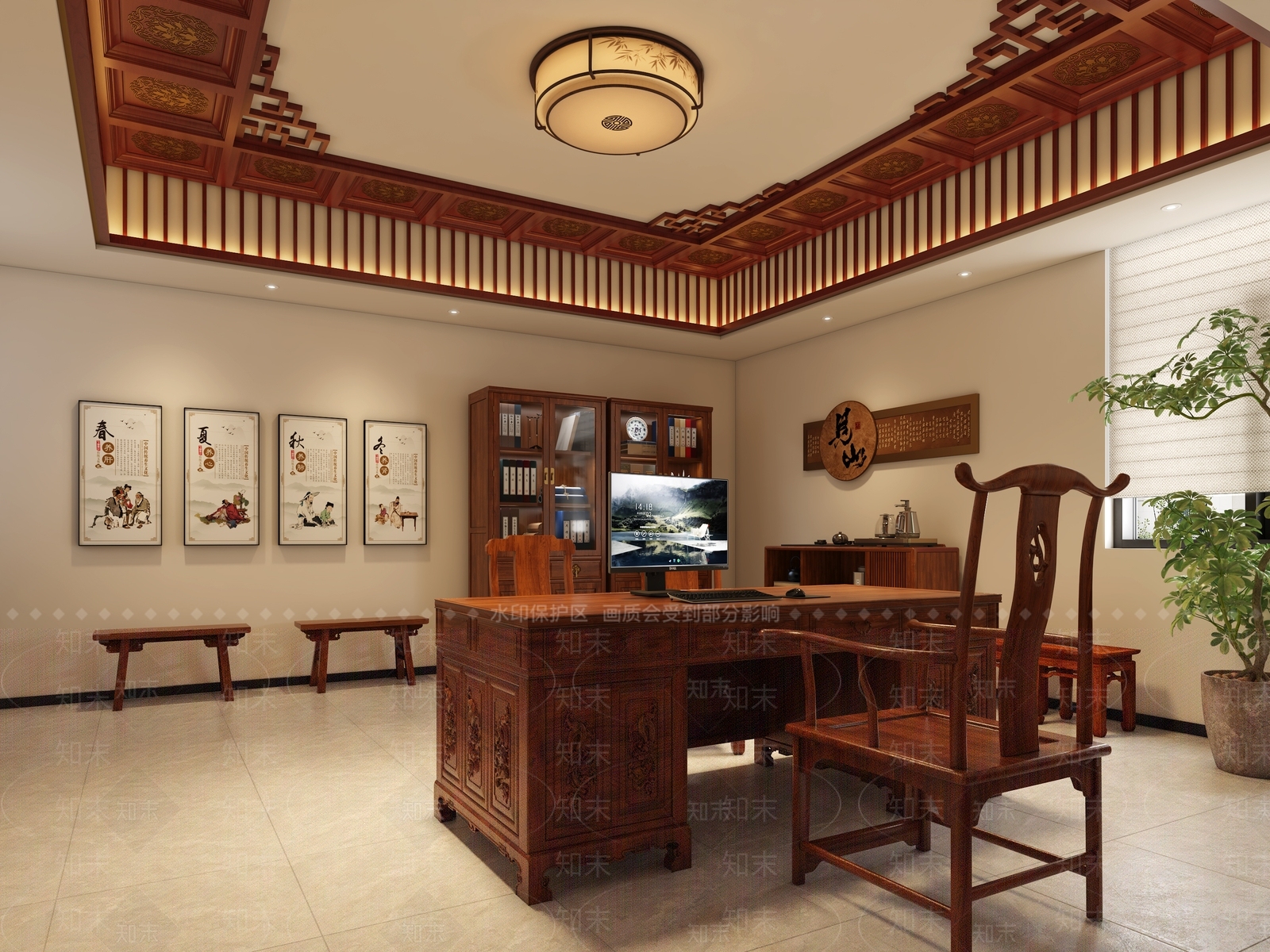 新中式董事长办公室3D模型下载【ID:1231718640】