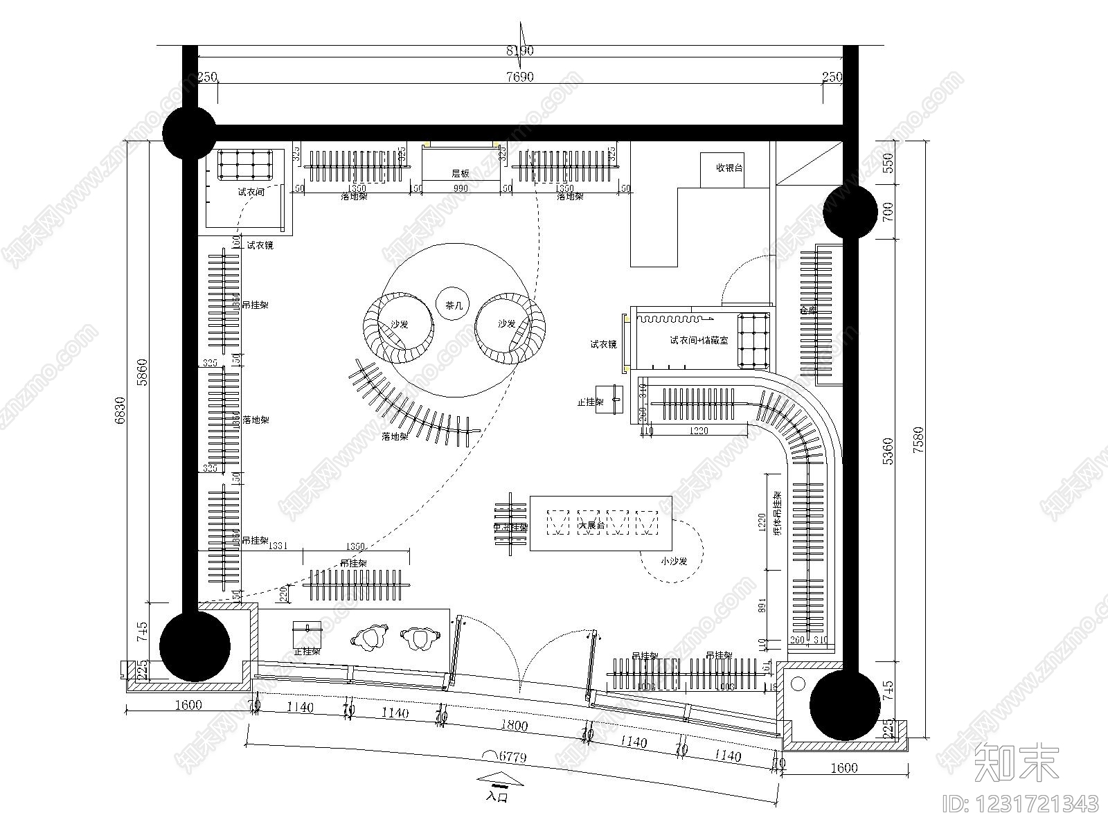 服装店cad施工图下载【ID:1231721343】