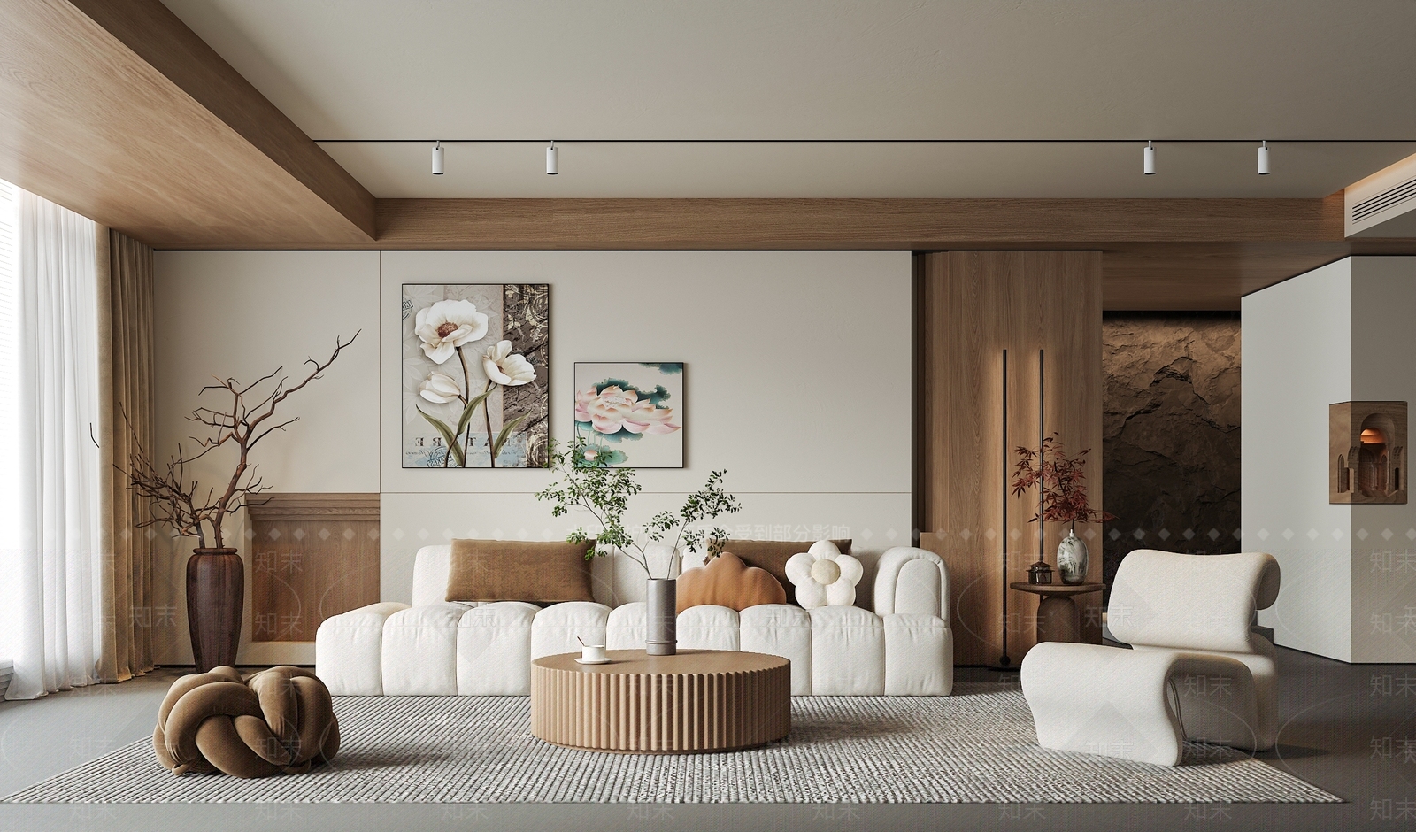 奶油风家居客厅SU模型下载【ID:1231734721】