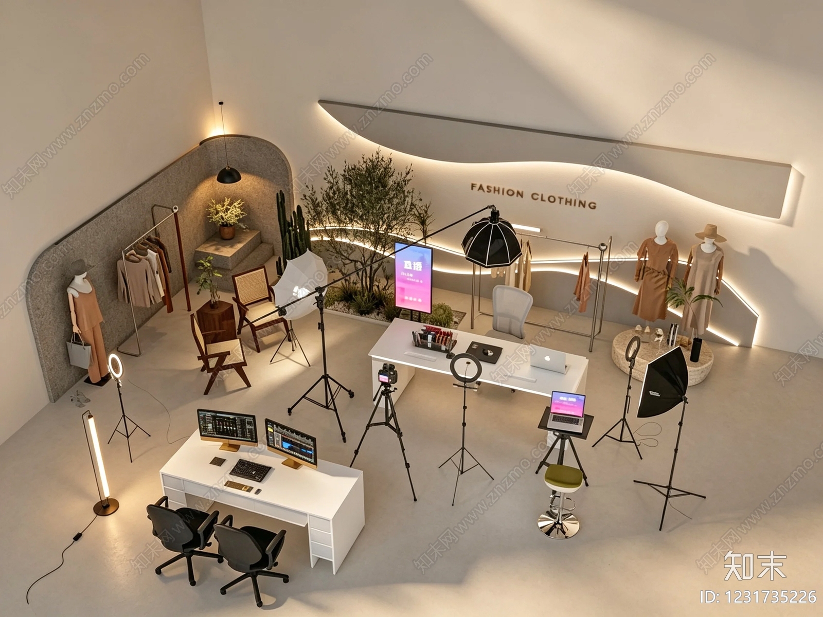 奶油风直播间3D模型下载【ID:1231735226】