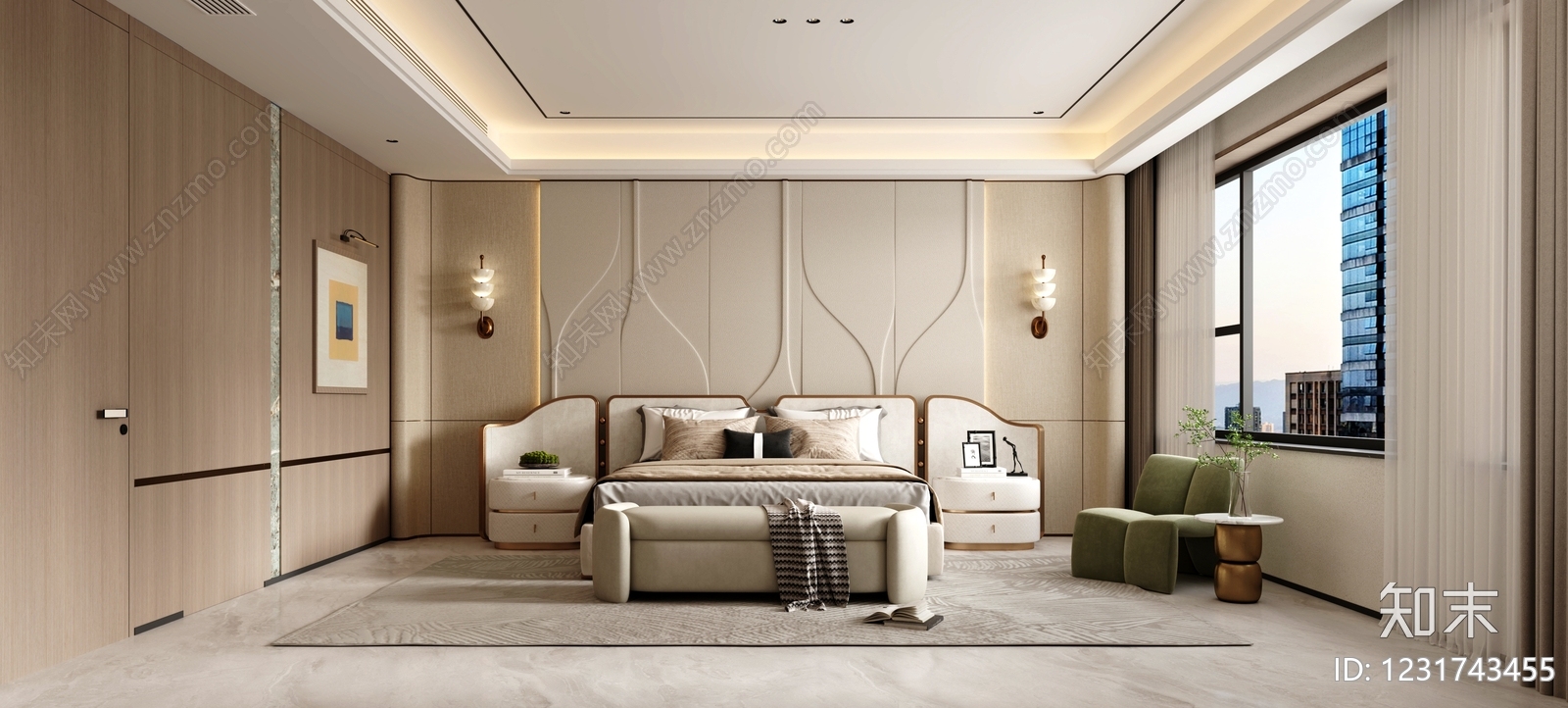 轻奢主卧3D模型下载【ID:1231743455】