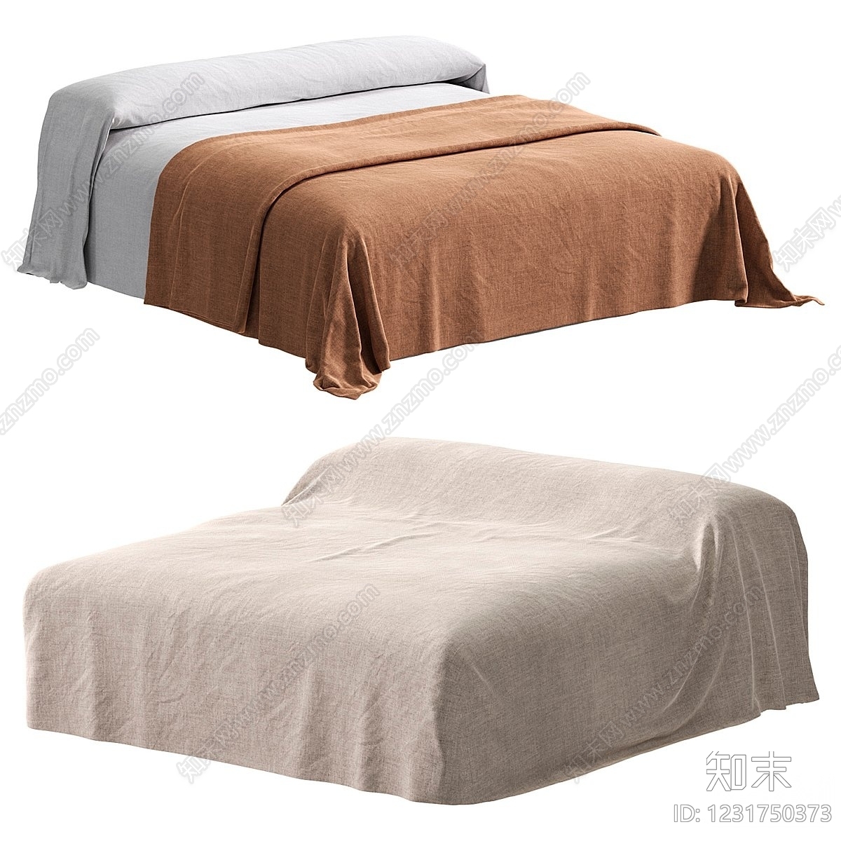 侘寂床品3D模型下载【ID:1231750373】