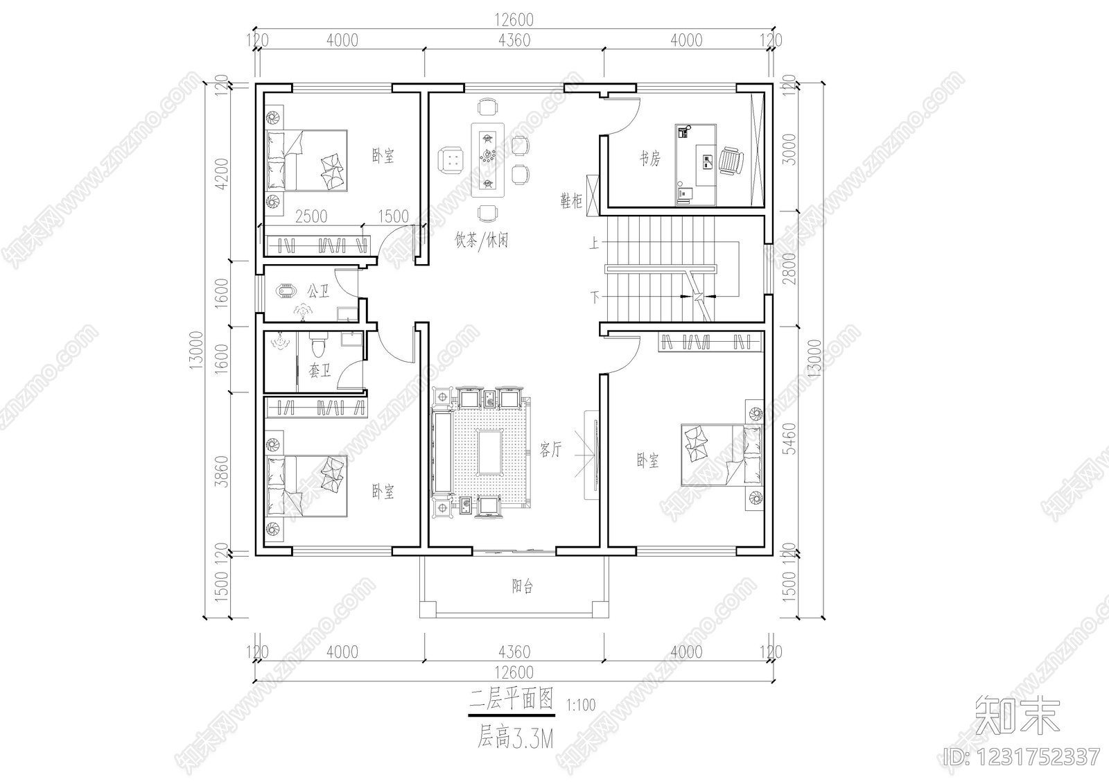 别墅建筑cad施工图下载【ID:1231752337】