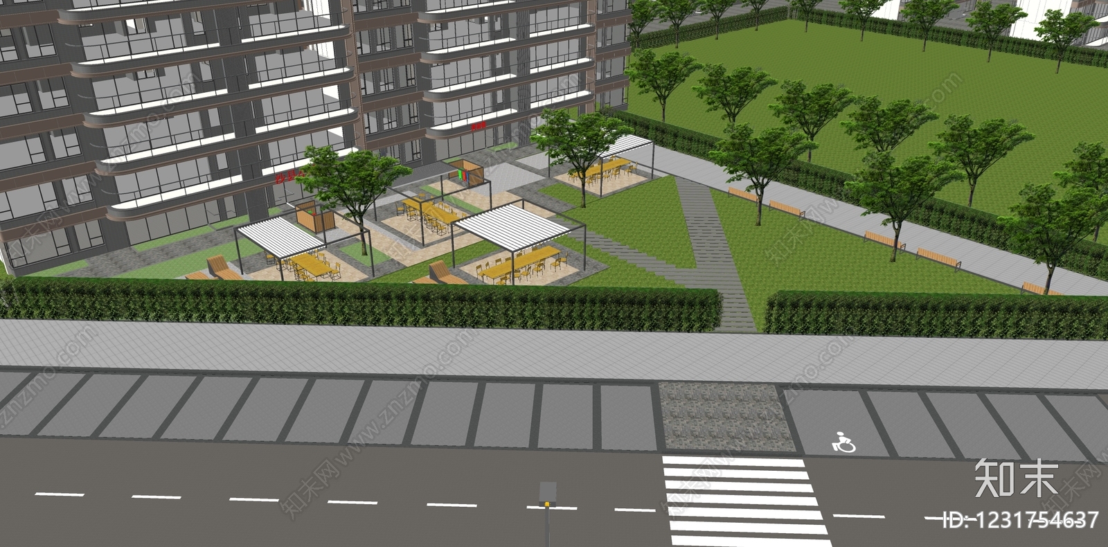 现代主义商业综合体景观SU模型下载【ID:1231754637】