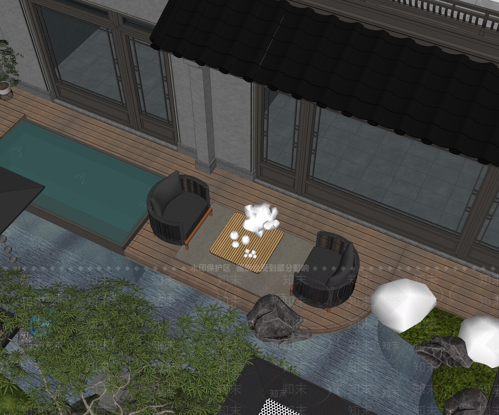 新中式景观乡村庭院SU模型下载【ID:1231757333】