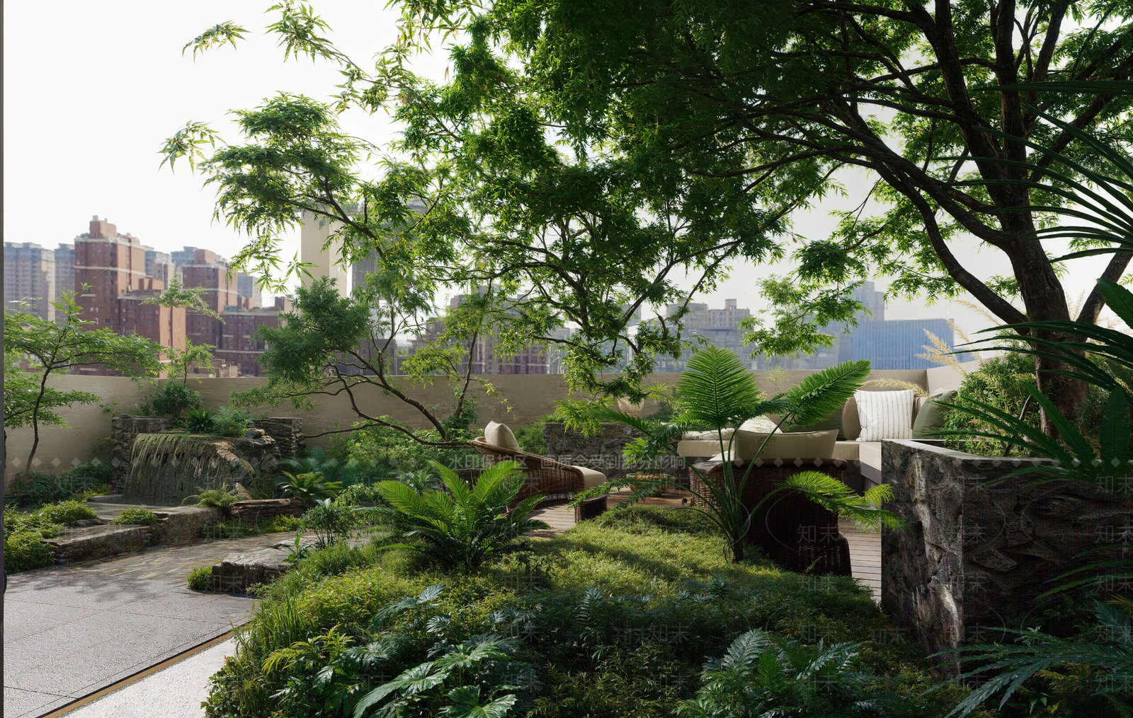 新中式景观屋顶花园3D模型下载【ID:1231758757】