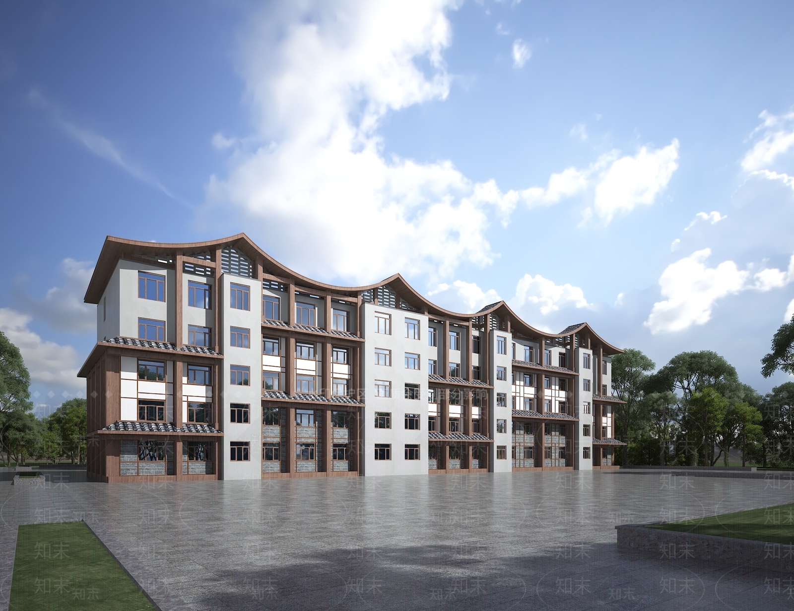 新中式多层住宅楼3D模型下载【ID:1231760216】