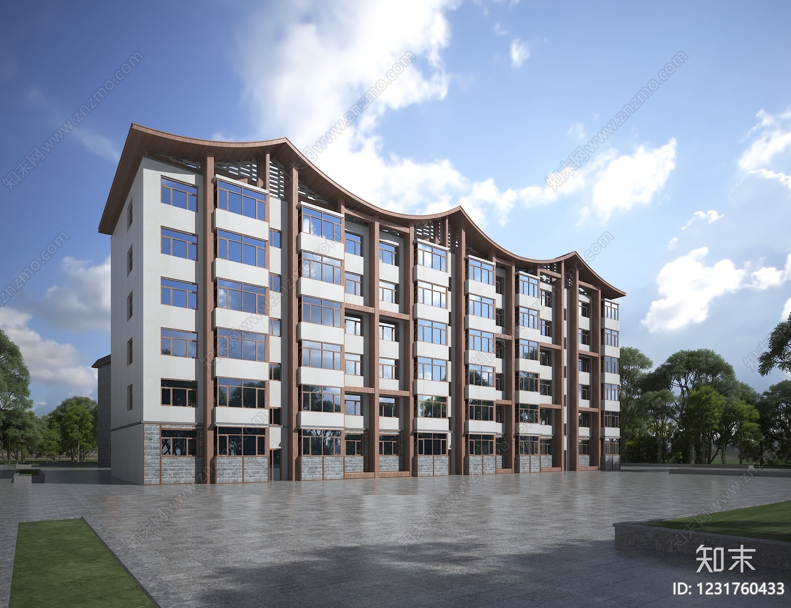 新中式多层住宅楼3D模型下载【ID:1231760433】