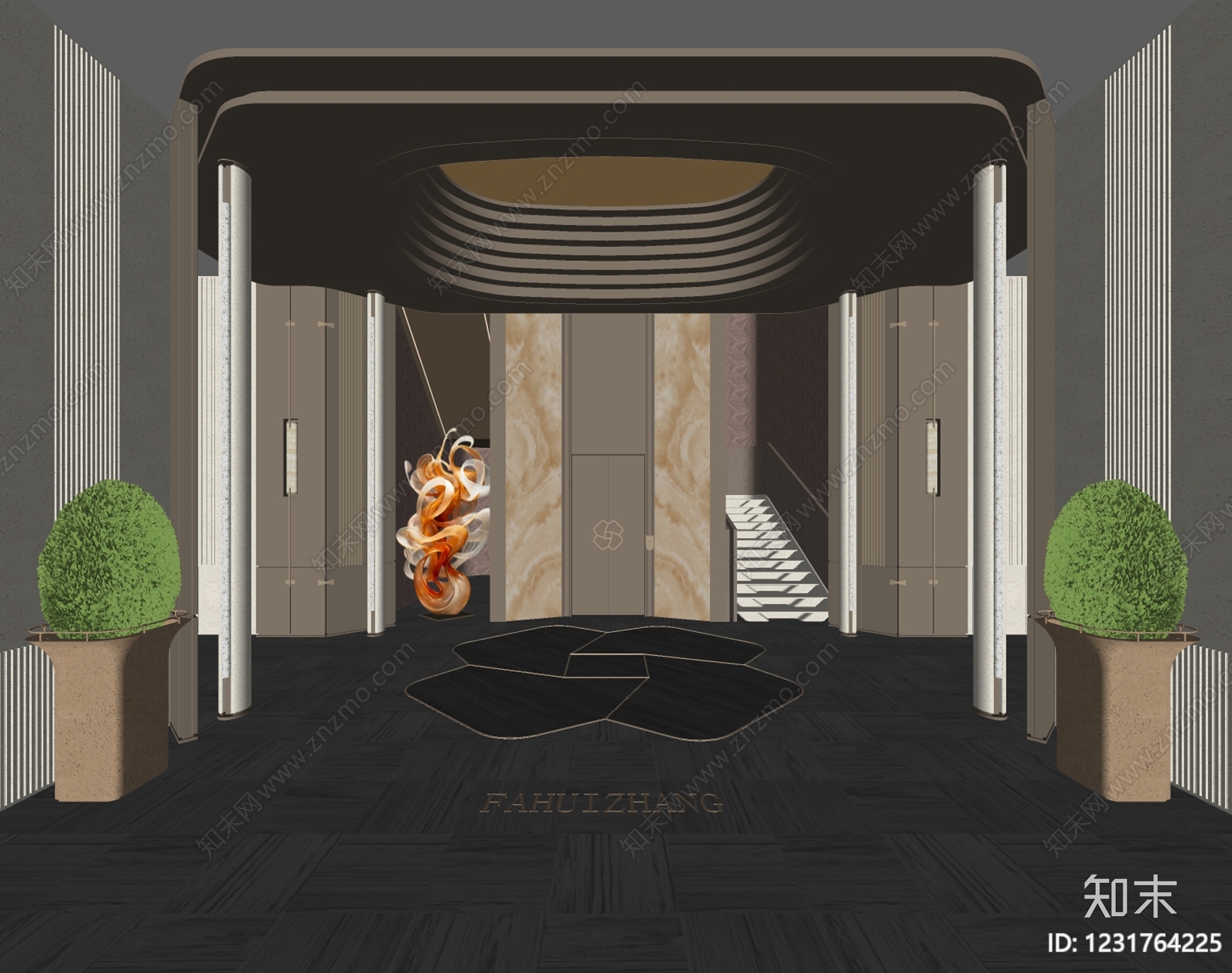 轻奢电梯厅SU模型下载【ID:1231764225】