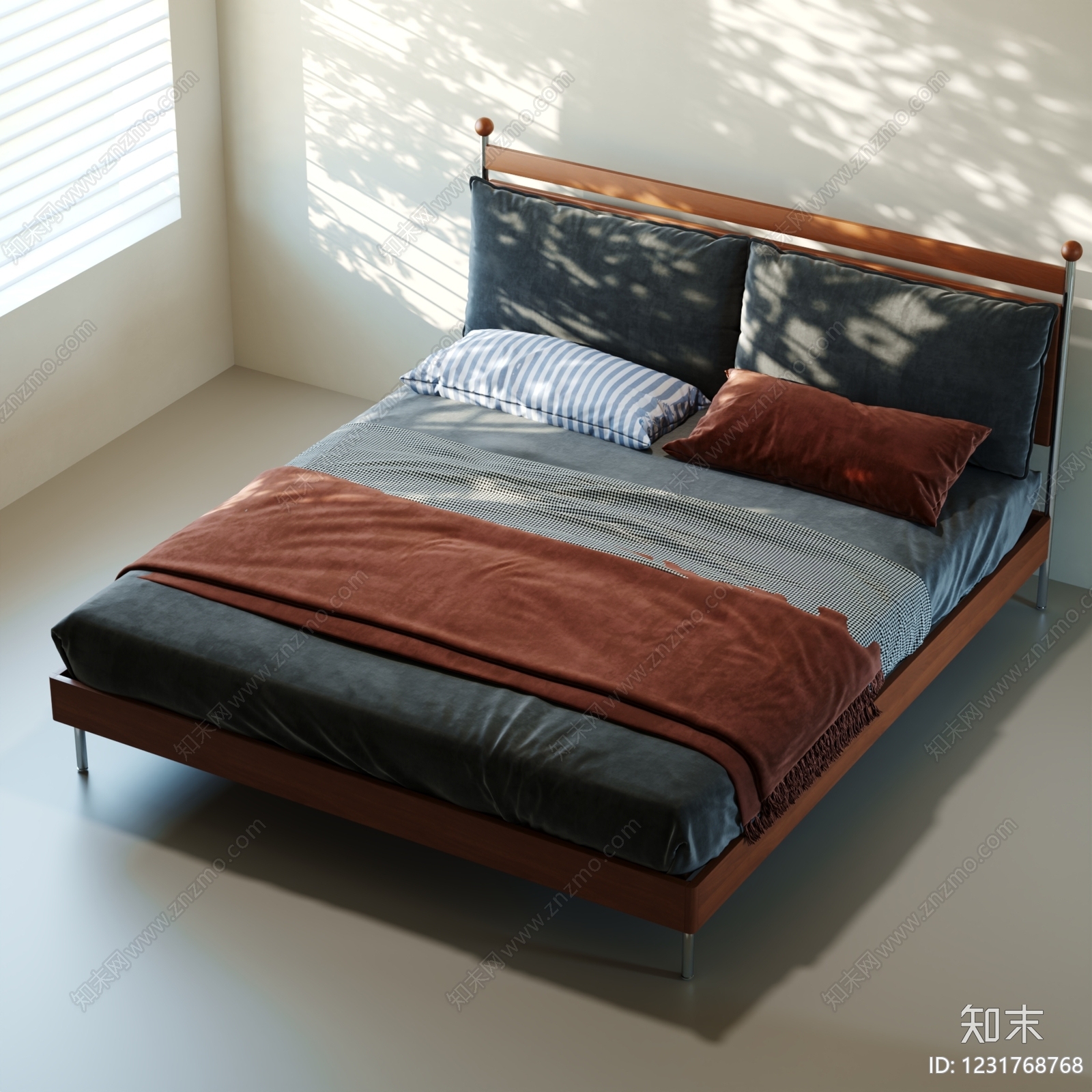 中古风双人床3D模型下载【ID:1231768768】