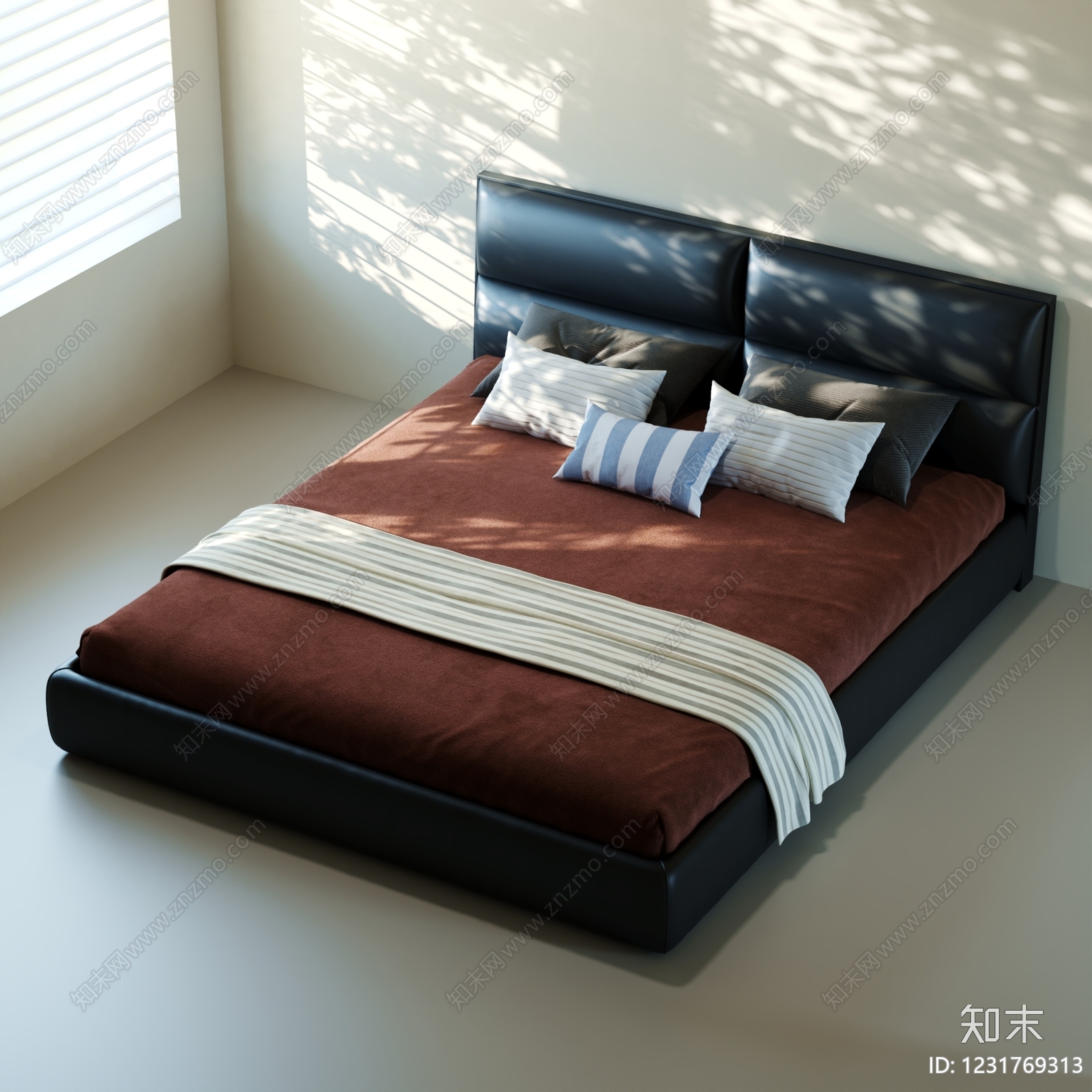 意式极简双人床3D模型下载【ID:1231769313】