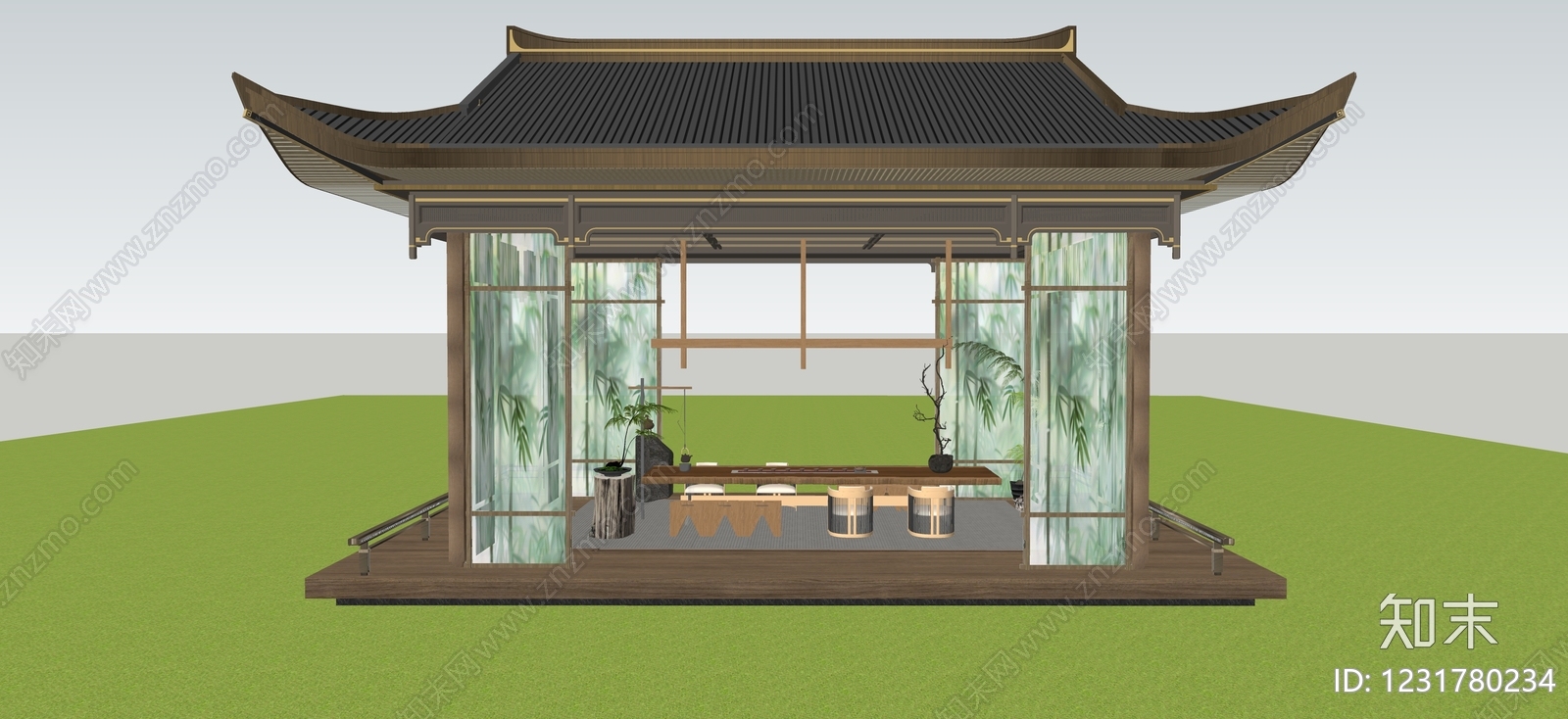 新中式亭子SU模型下载【ID:1231780234】