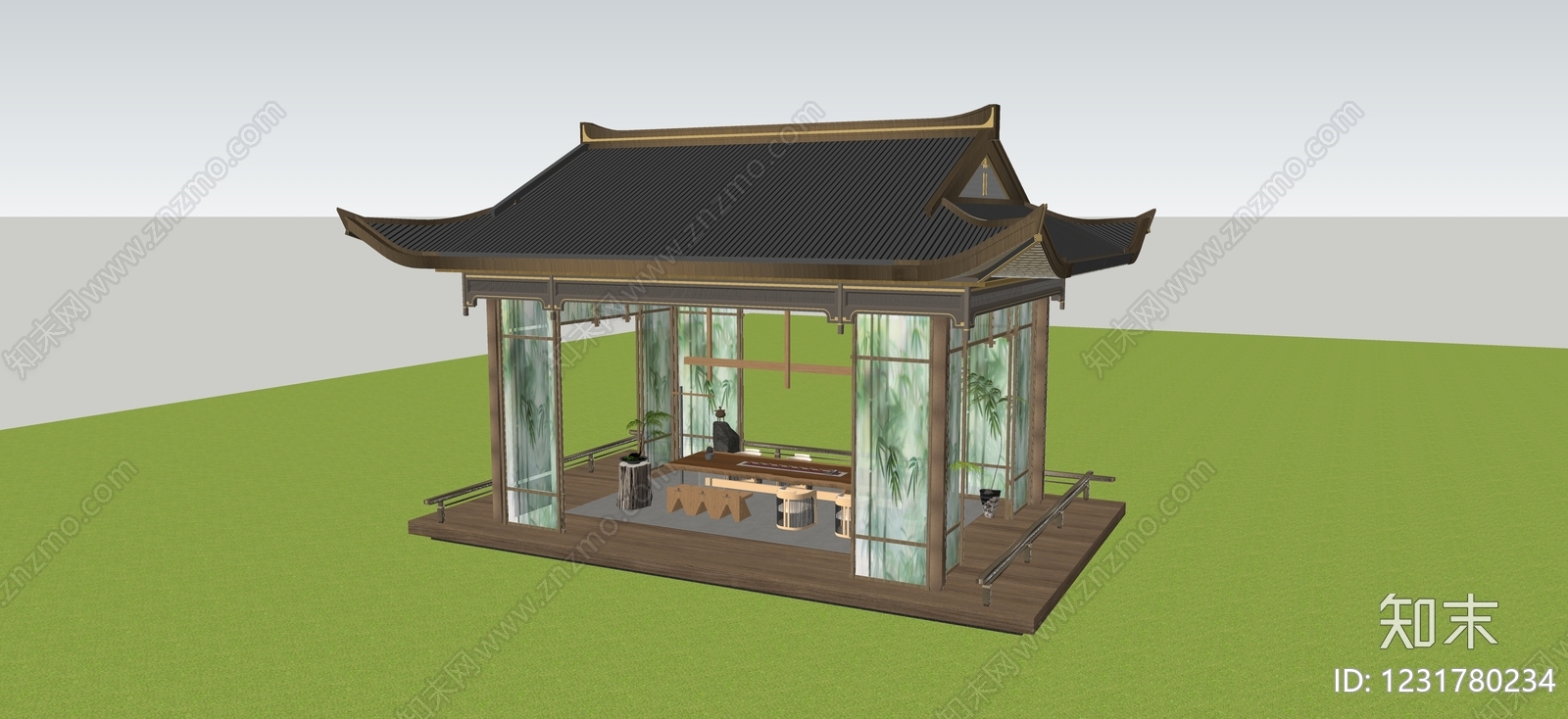 新中式亭子SU模型下载【ID:1231780234】