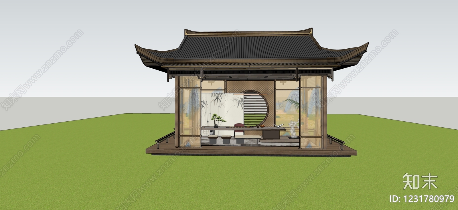 新中式亭子SU模型下载【ID:1231780979】