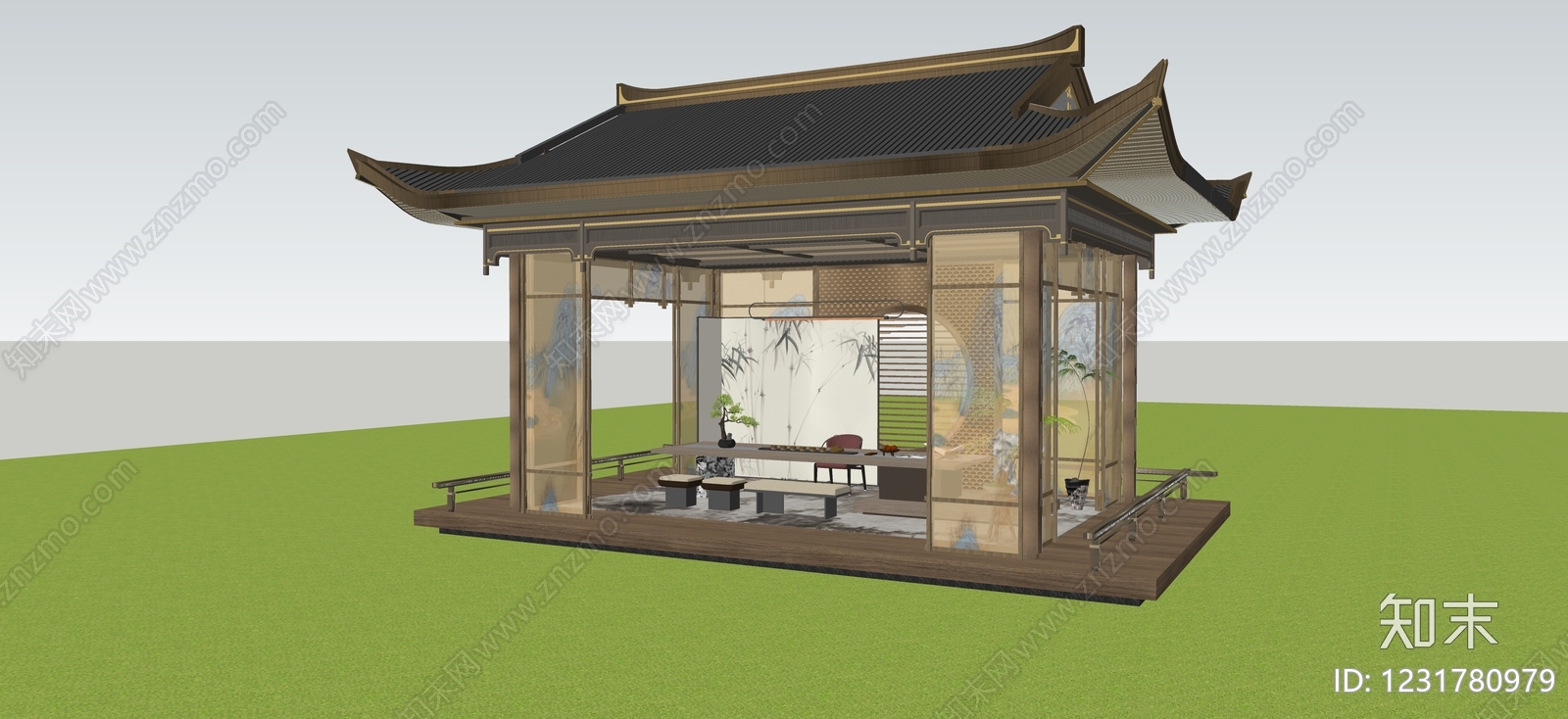 新中式亭子SU模型下载【ID:1231780979】